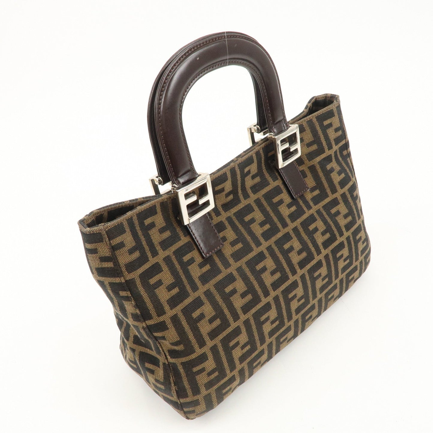 FENDI Zucca Canvas Leather Tote Bag Black Brown 26693  d