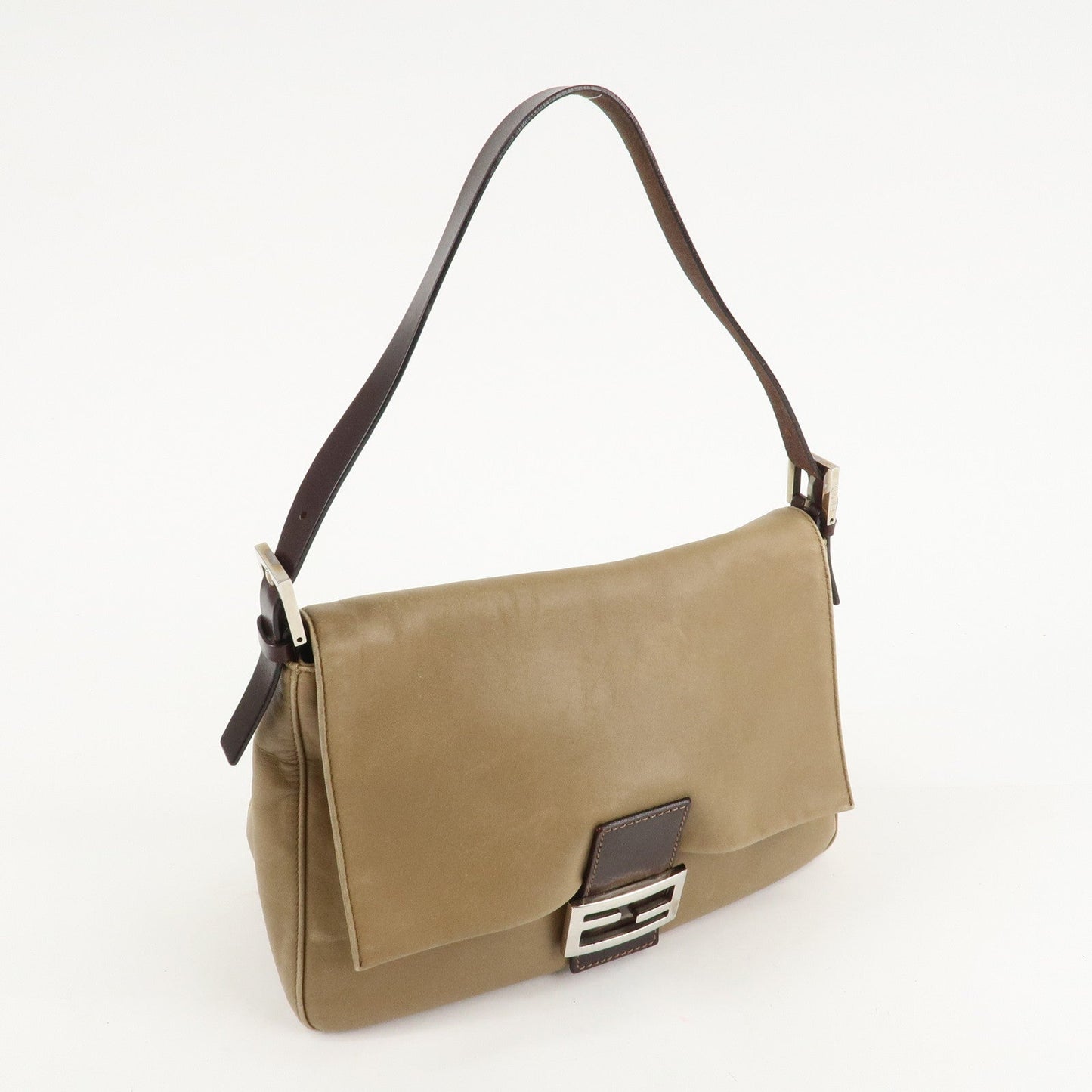 FENDI Mamma Baguette Leather Shoulder Bag Hand Bag Beige  d