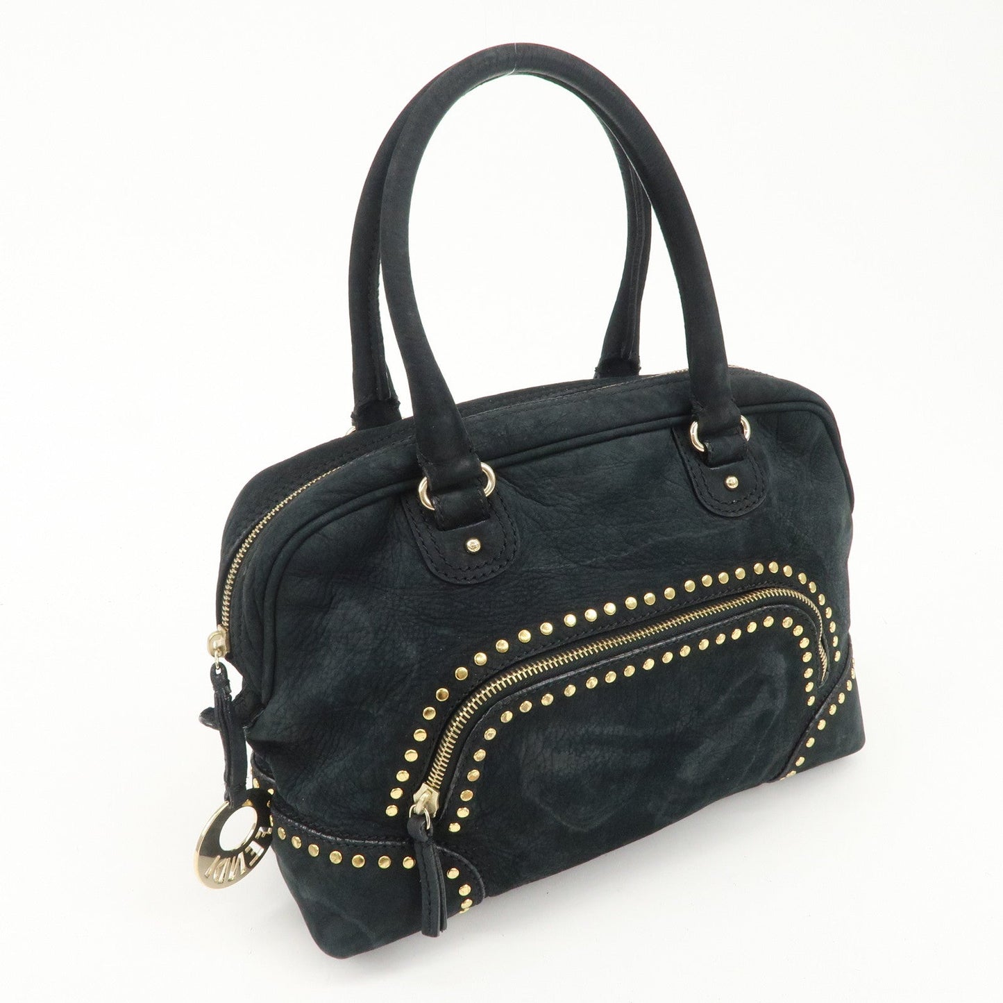 FENDI Suede Studs Mini Boston Bag Black 8BL076  d
