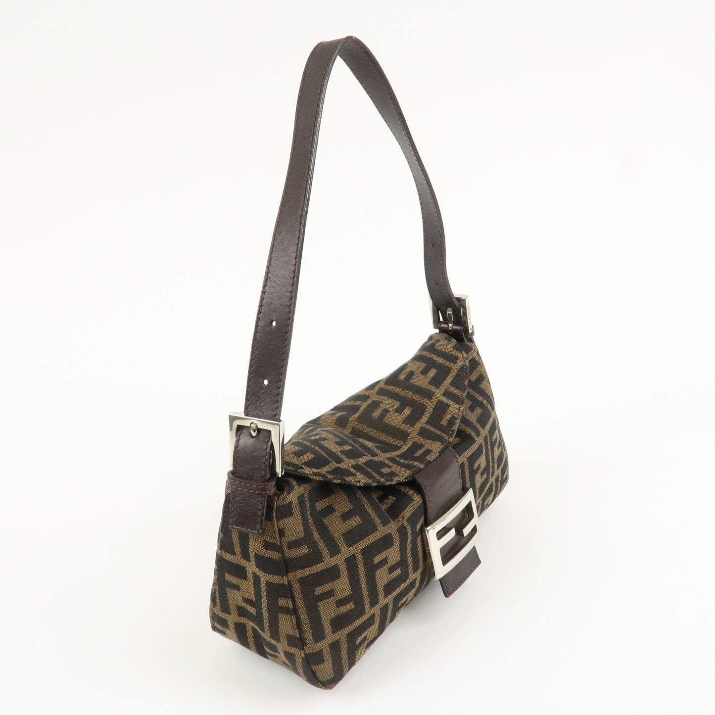 FENDI Zucca Canvas Leather Shoulder Bag Brown Black 26725  d