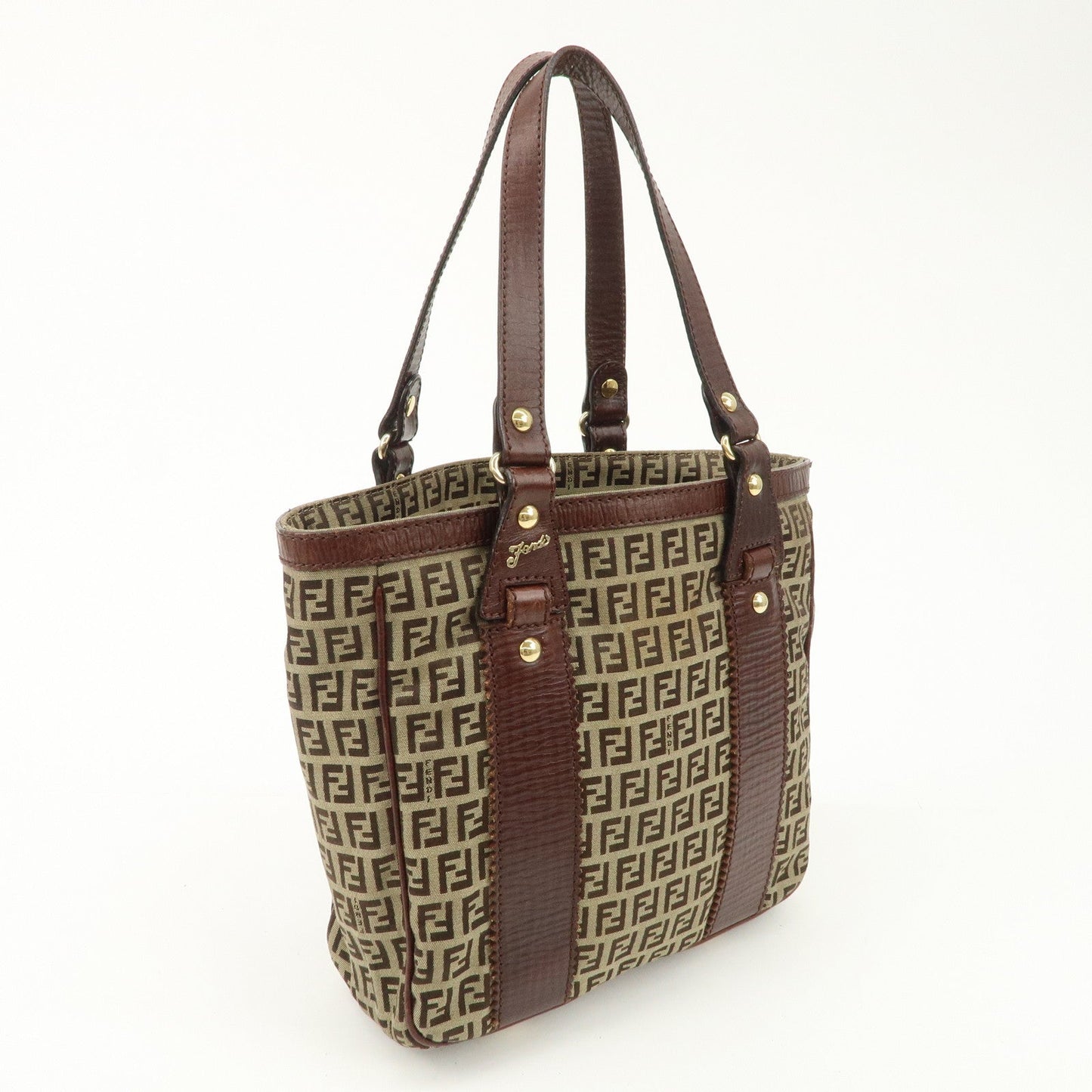 FENDI Zucchino Canvas Leather Tote Bag Khaki Brown 8BH161  d
