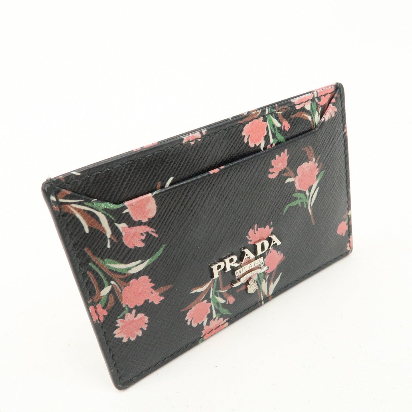 PRADA Saffiano Card Case Floral Pattern Black Pink 1MC208  d