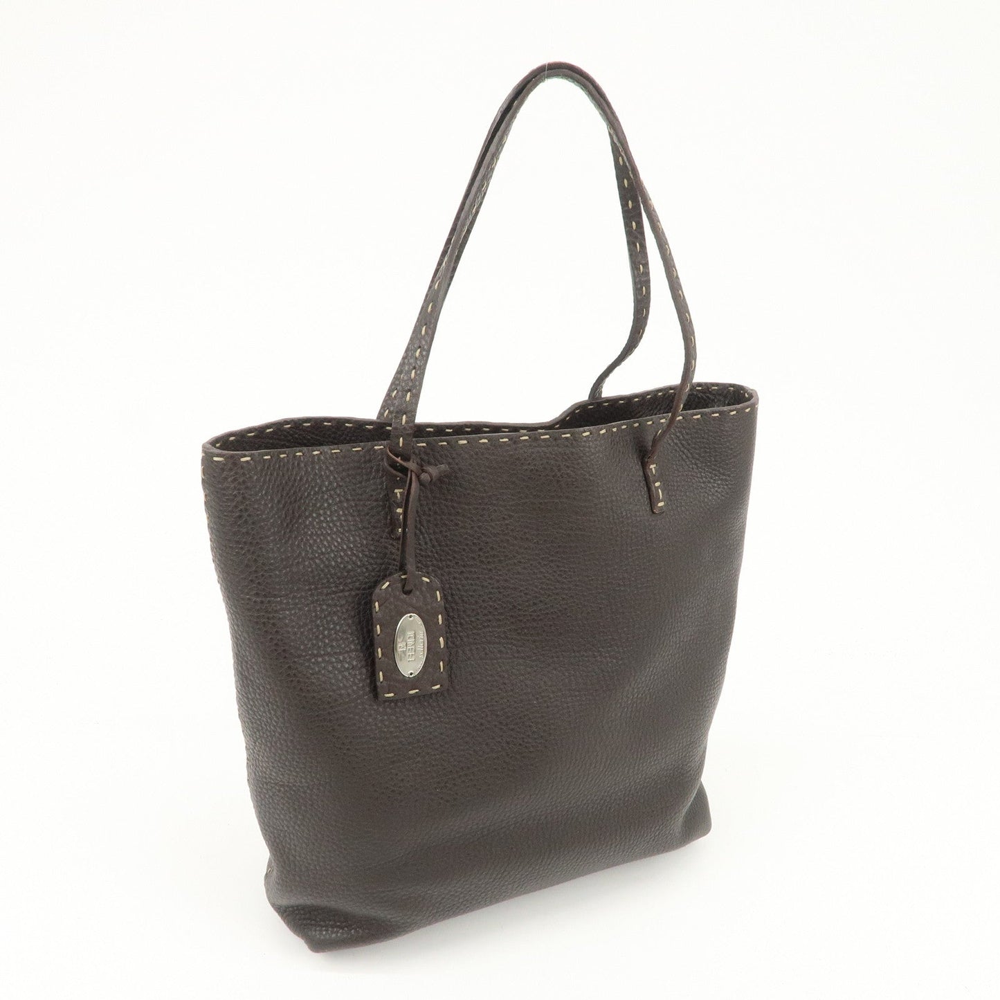 FENDI Selleria Leather Tote Bag Shoulder Bag Dark Brown 8BH101  d