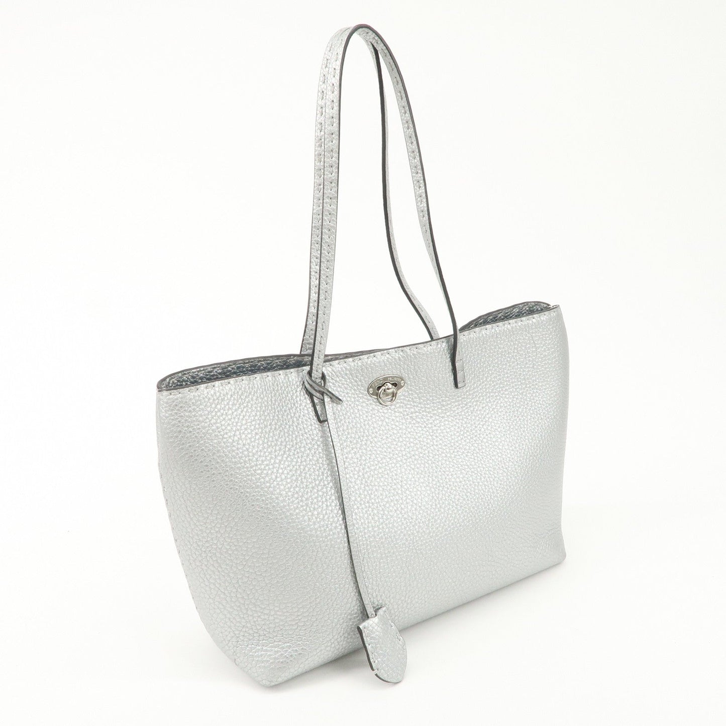 FENDI Selleria Leather Small Carla Tote Bag Silver 8BH257  d