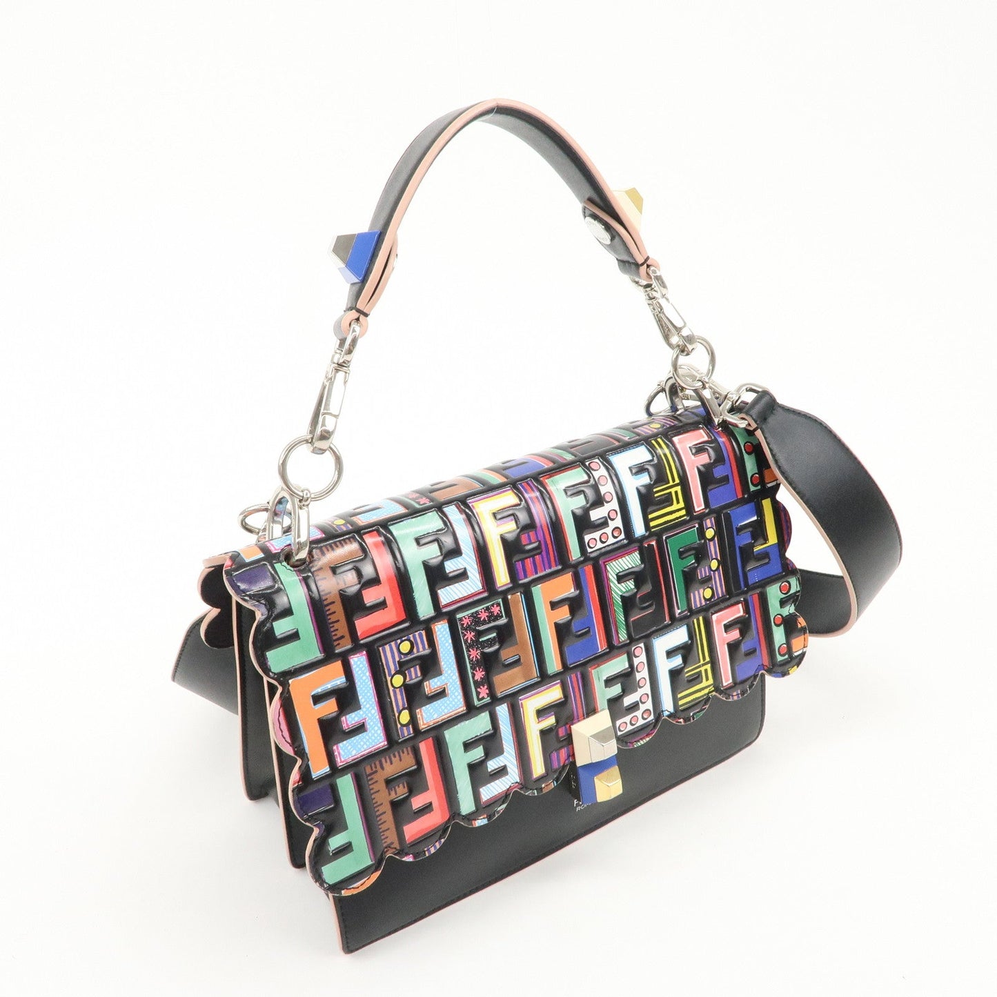 FENDI Zucca Canai Leather 2Way Bag Shoulder Bag Black 8BT283  d