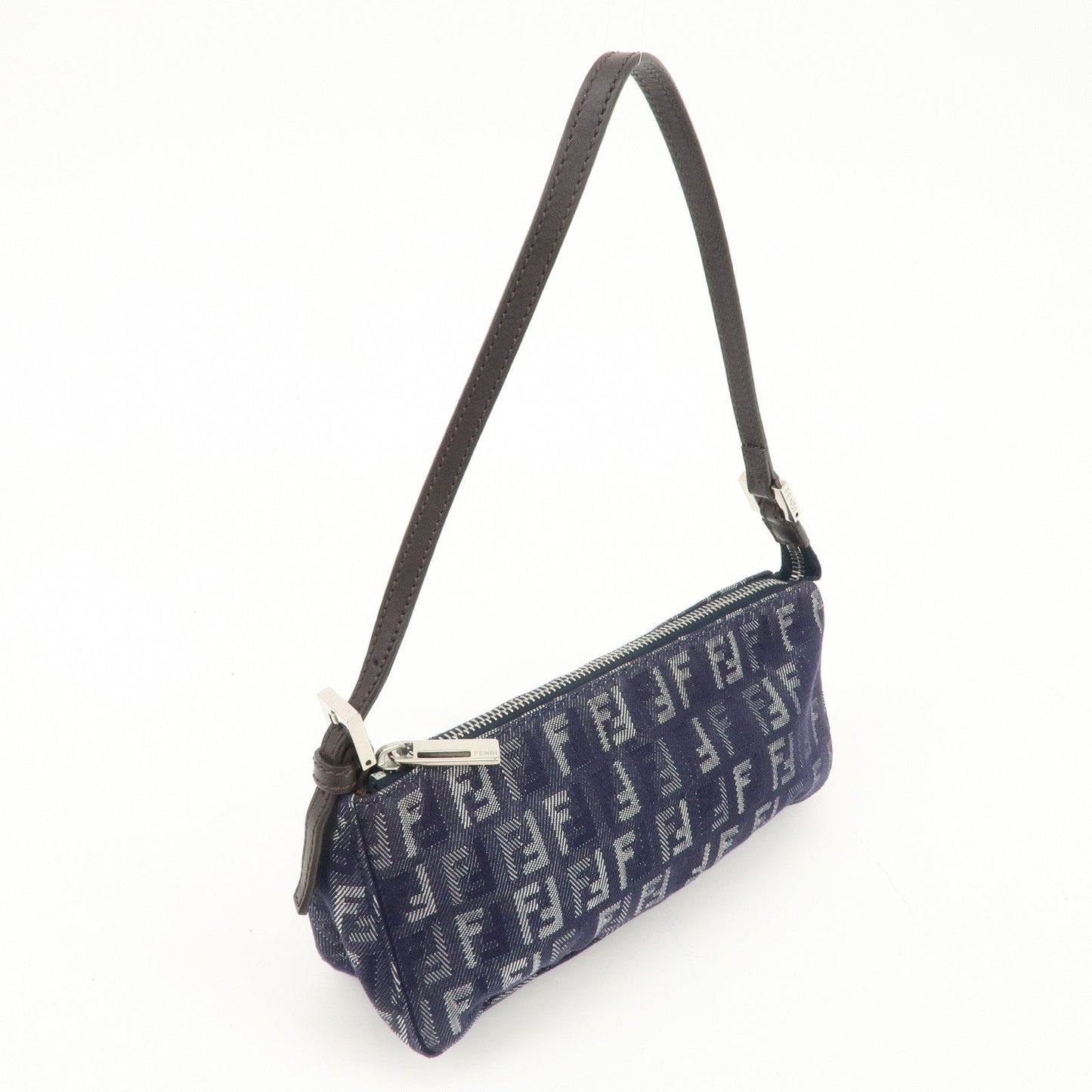 FENDI Zucchino Canvas Leather Shoulder Bag Pouch Navy 8BR249  d