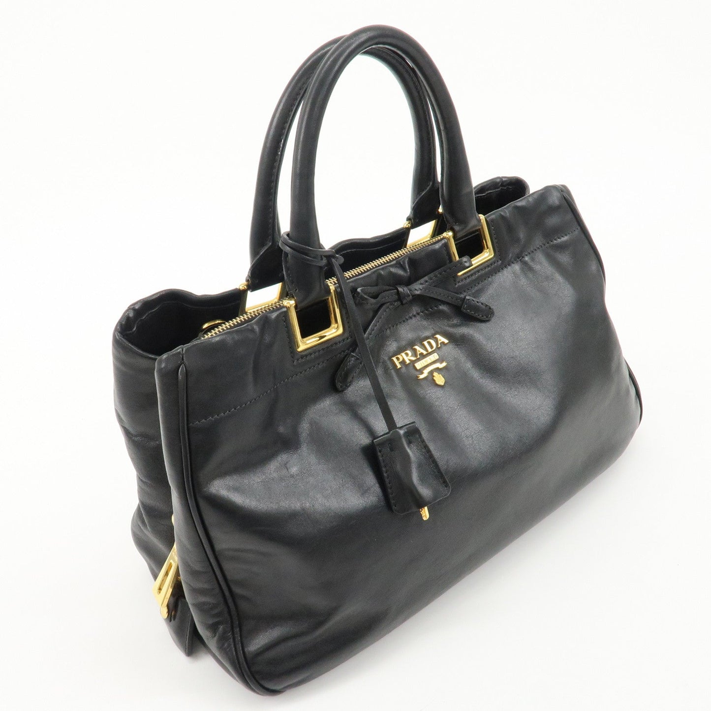 PRADA Leather Ribbon 2way Bag Hand Bag Black BN2244  d