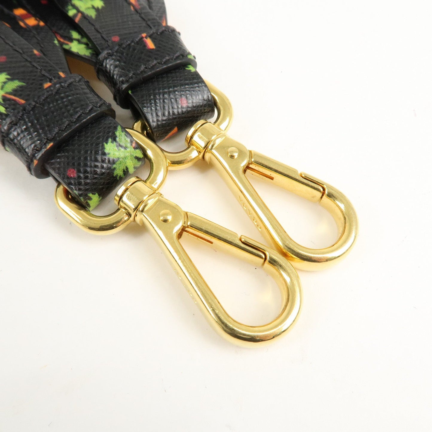 PRADA Leather Palmtree Pattern Shoulder Strap Black  d