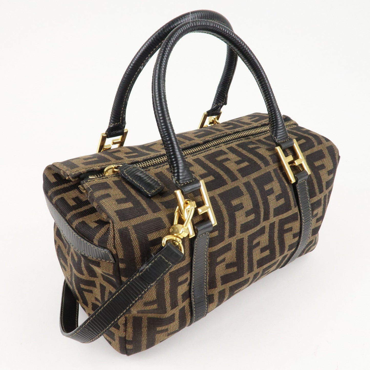 FENDI Zucca Canvas Leather 2WAY Bag Brown Black 261470  d