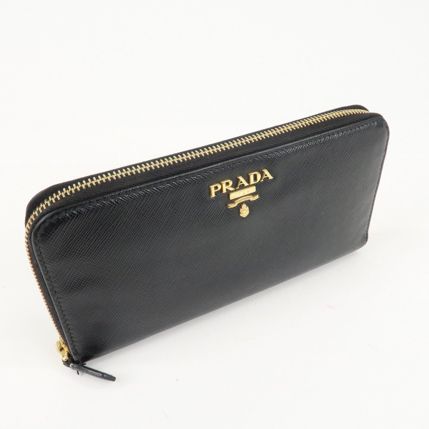 PRADA Saffiano Leather Round Zipper Long Wallet Black 1M0506  d