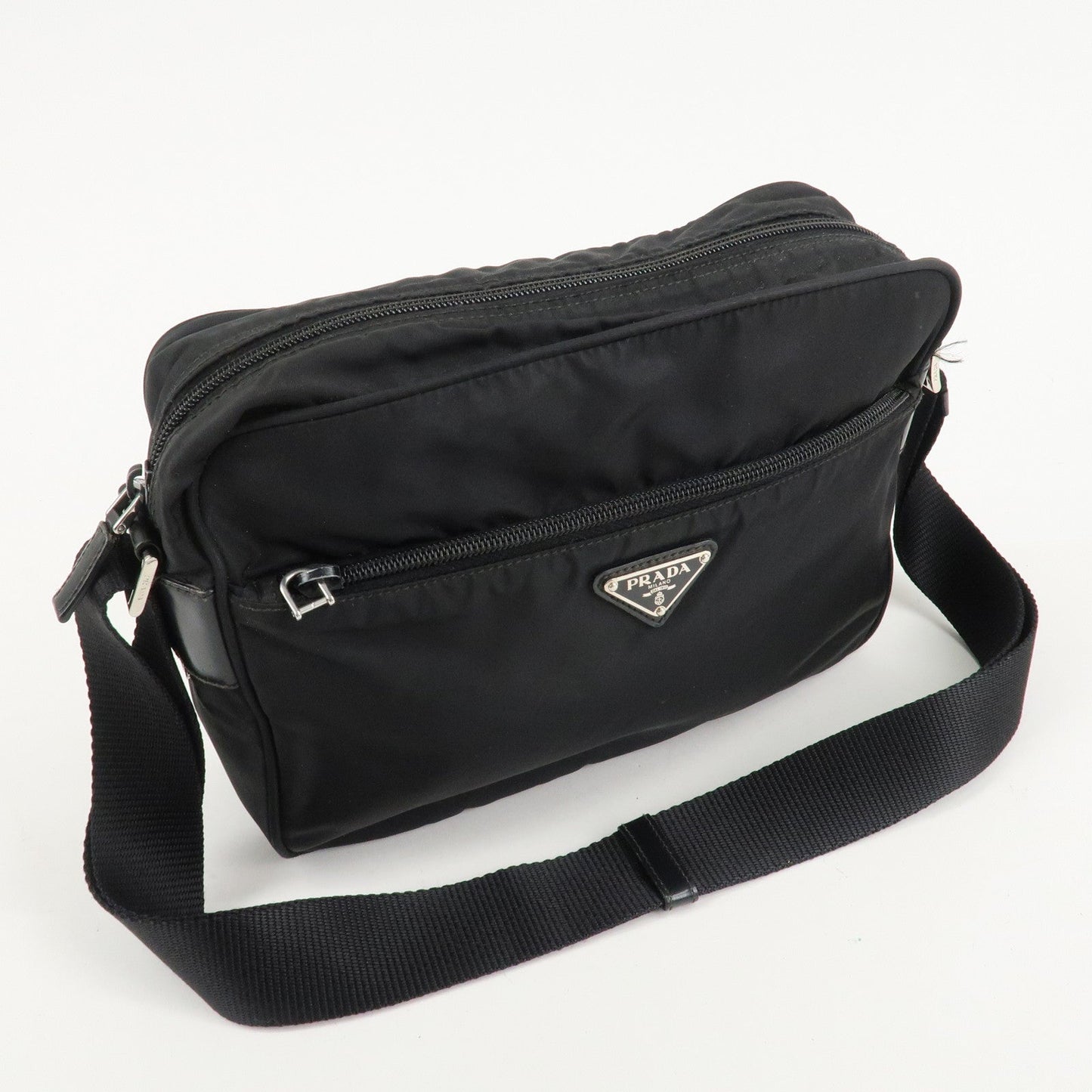 PRADA Logo Nylon Leather Shoulder Bag Crossbody Bag Black  d