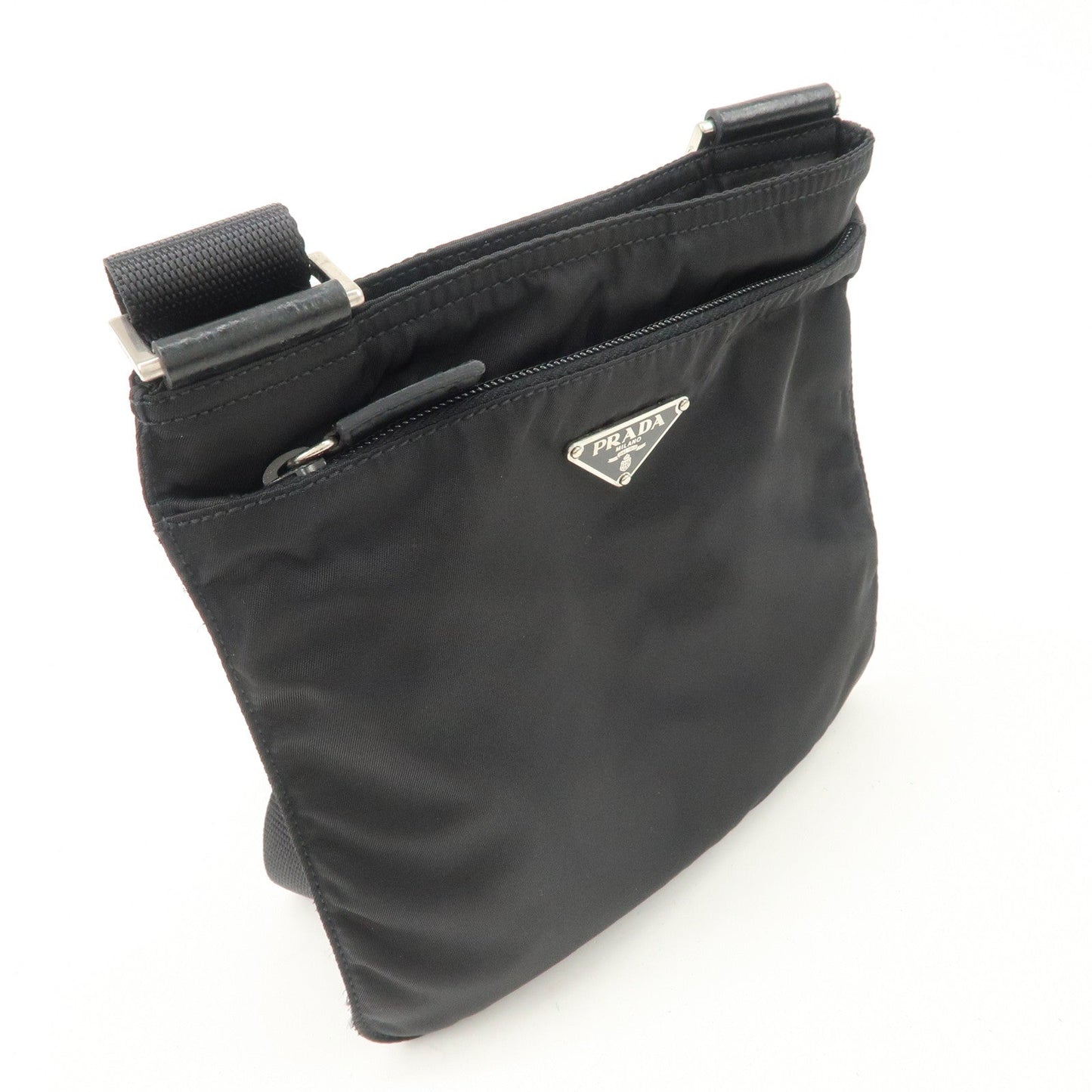 PRADA Triangle Logo Nylon Leather Shoulder Bag Crossbody Bag Black  d