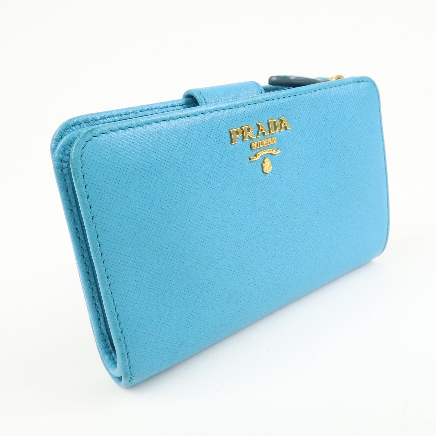 PRADA Logo Leather Bi-Fold Wallet Purse Light Blue 1ML225  d