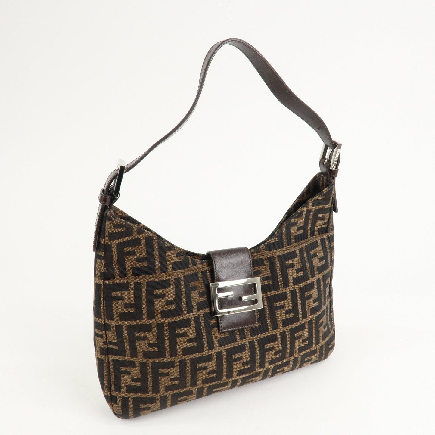 FENDI Zucca Canvas Leather Shoulder Bag Brown 26569  d