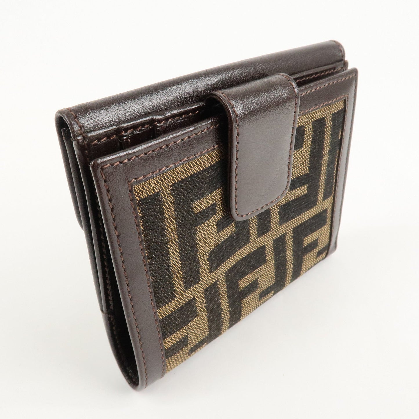 FENDI Zucca Canvas Leather W Hook Bifold Wallet 12671  d