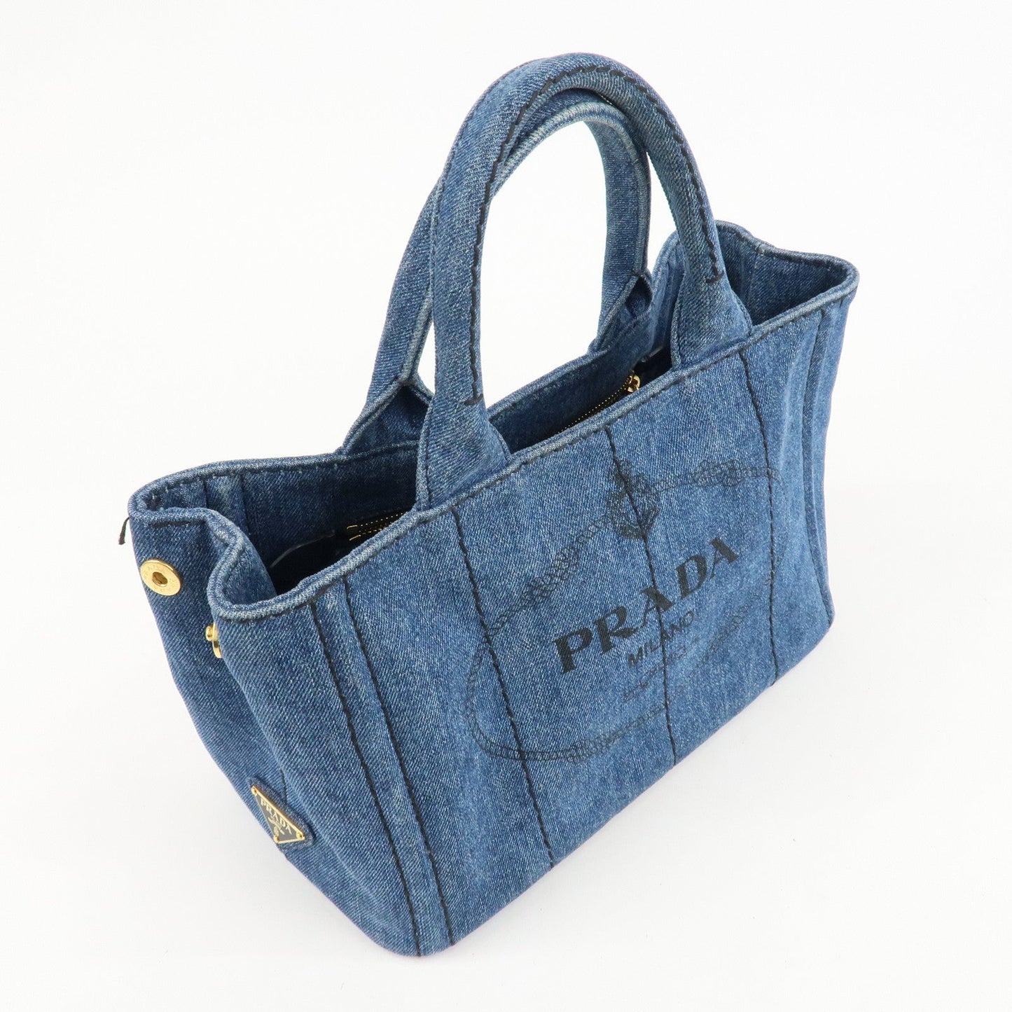 PRADA Canapa Mini Denim Leather 2Way Bag Tote Bag Blue 1BG439  d