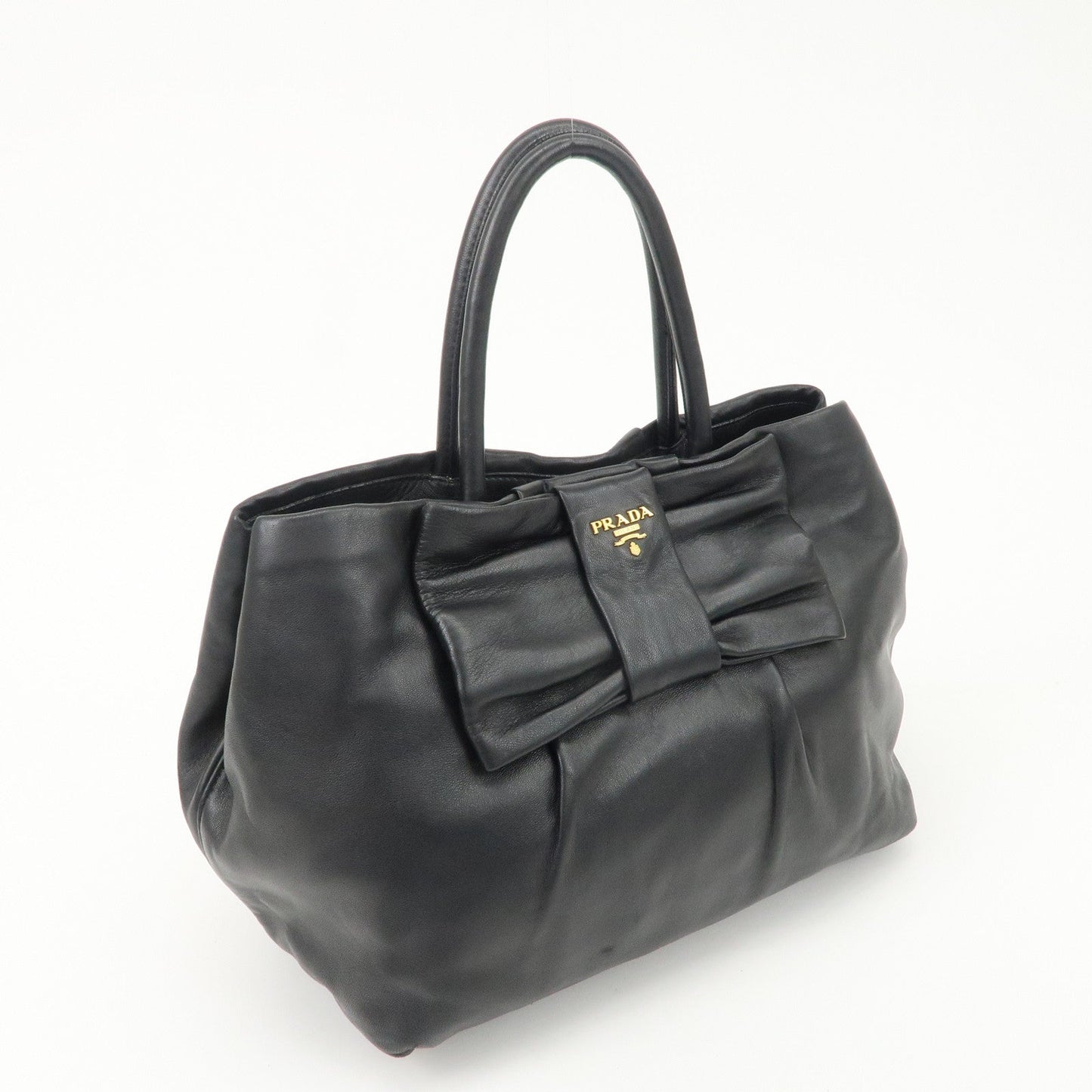 PRADA Leather Ribbon Tote Bag Hand Bag NERO Black BN1601  d