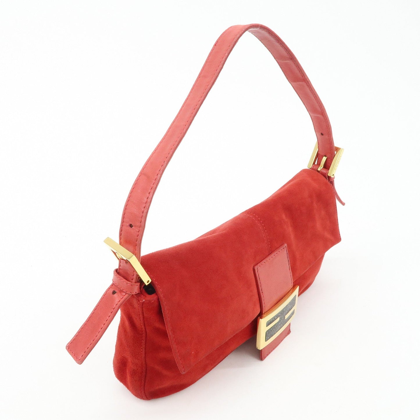 FENDI Mamma Baguette Suede Leather Shoulder Bag Red 26424  d