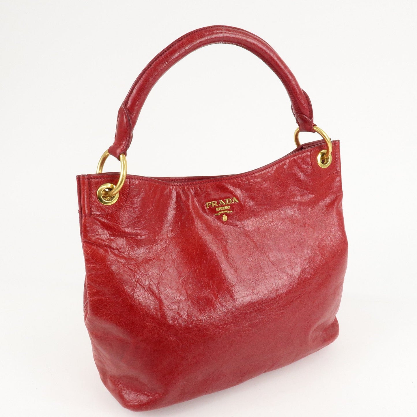 PRADA Logo Leather One Shoulder Bag Red BR4829  d