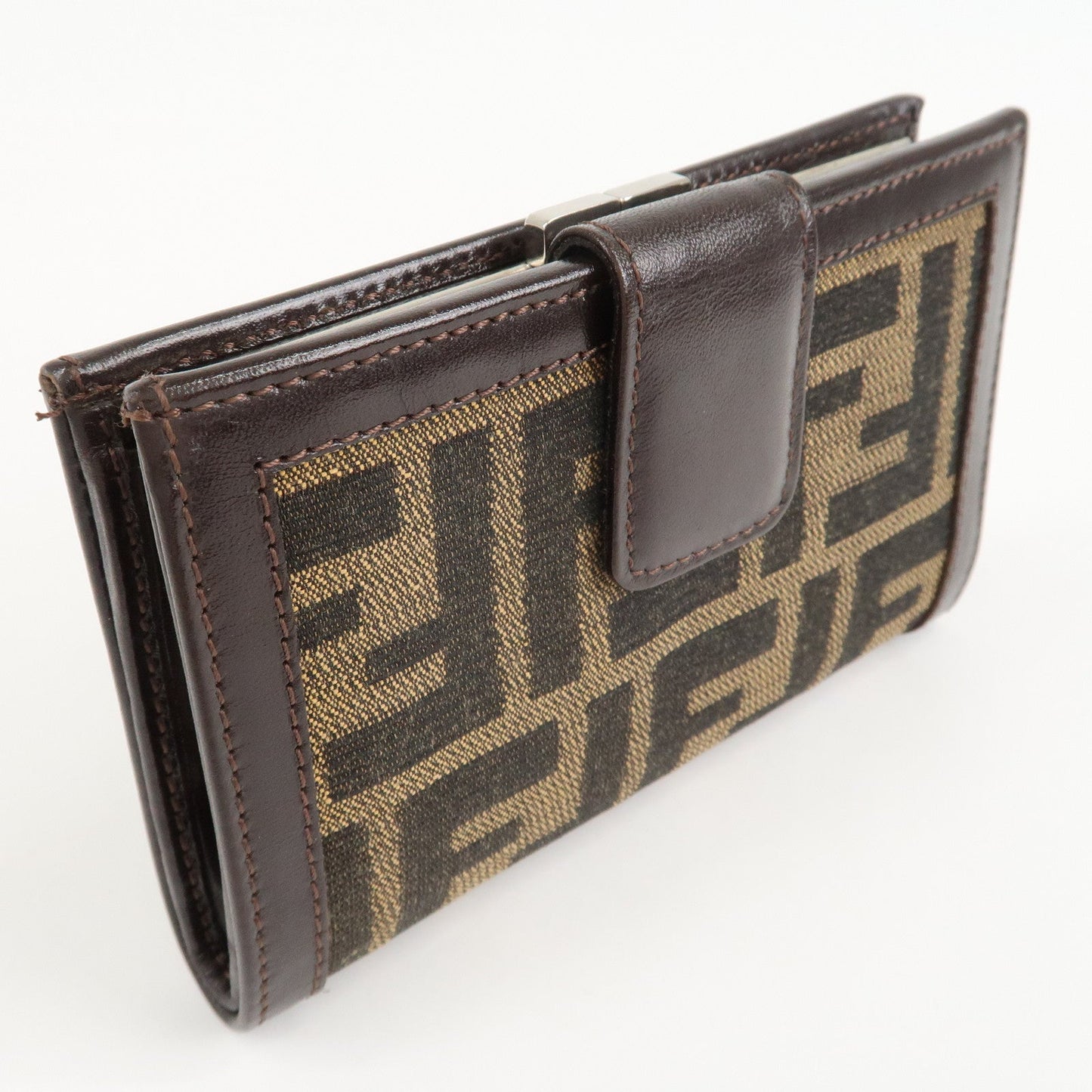 FENDI Zucca Canvas Leather Bifold Wallet Brown Black 1692  d