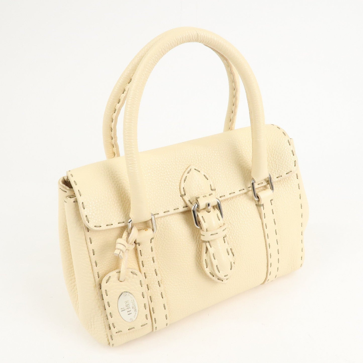 FENDI Selleria Leather Mini Linda Hand Bag Cream 8BR486  d