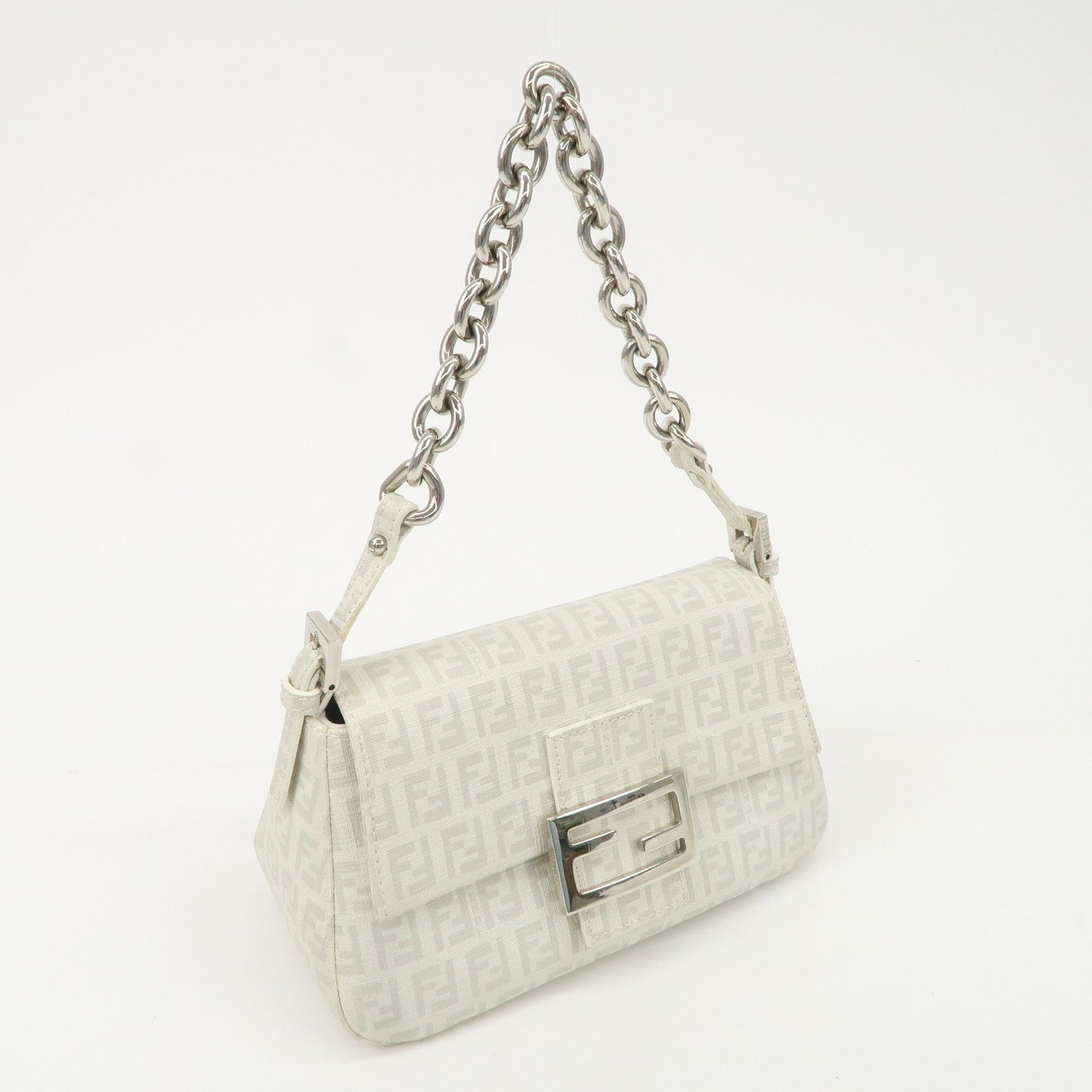 FENDI Mini Mamma Baguette Zucchino Canvas Leather Shoulder Bag  d