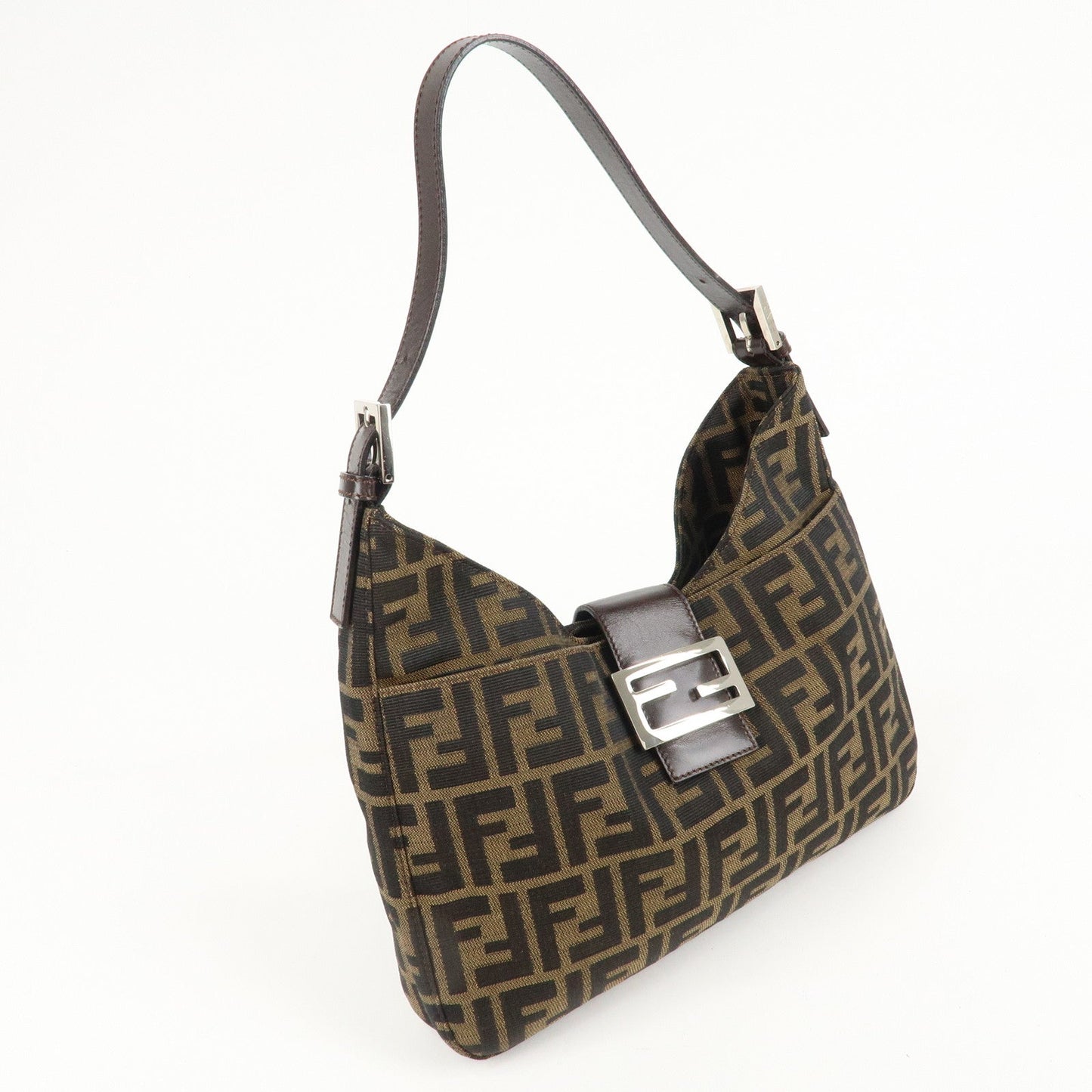 FENDI Zucca Canvas Leather Shoulder Bag Brown Black 26569  d