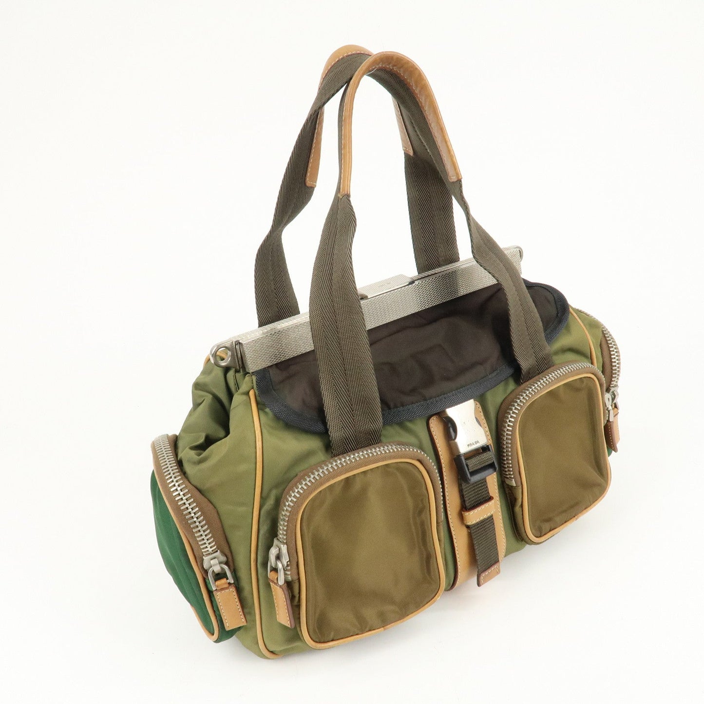 PRADA Nylon Leather Shoulder Bag Khaki Brown Green  d