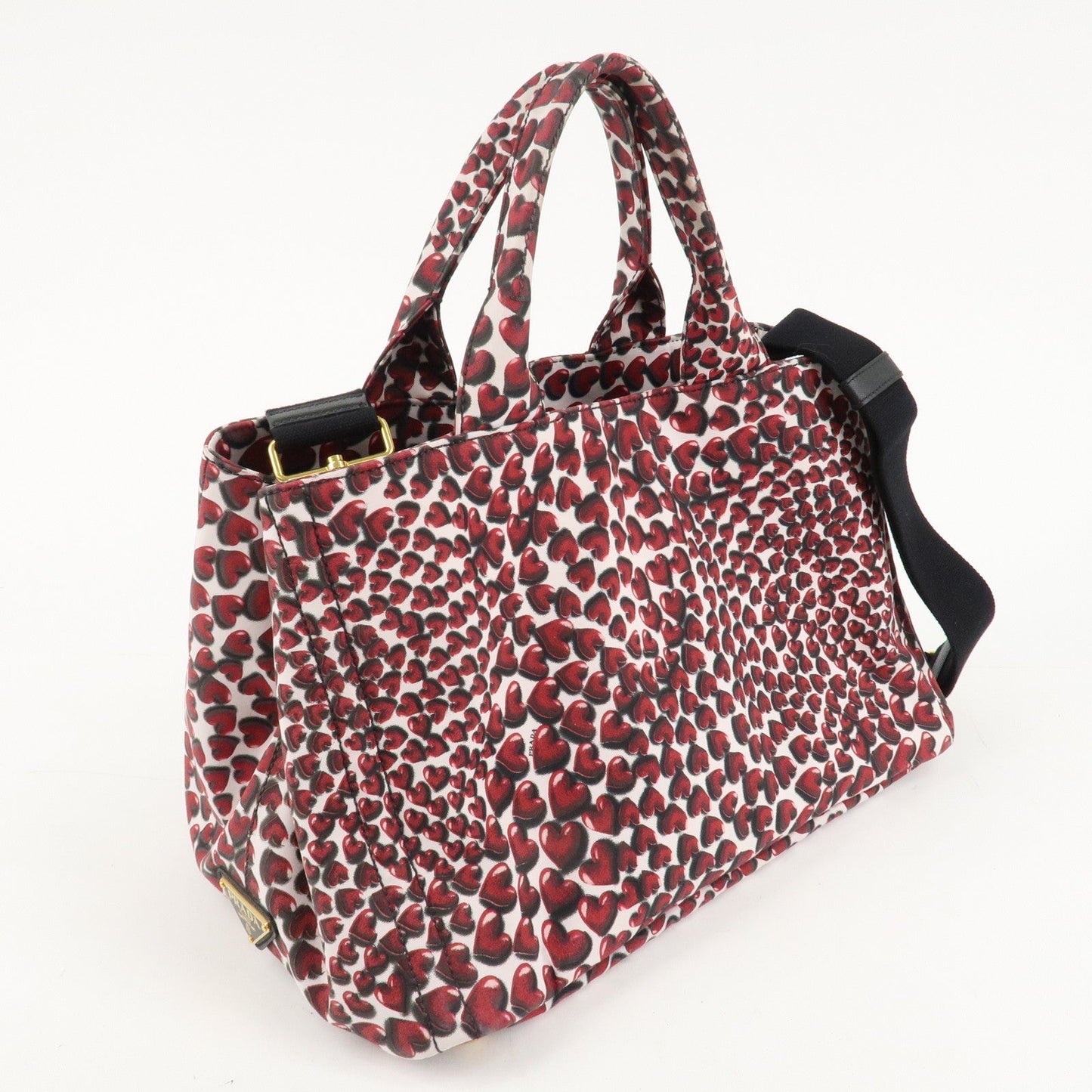 PRADA Canapa Canvas Tote Bag Hand 2Way Bag Red Ivory Gold BN1877  d