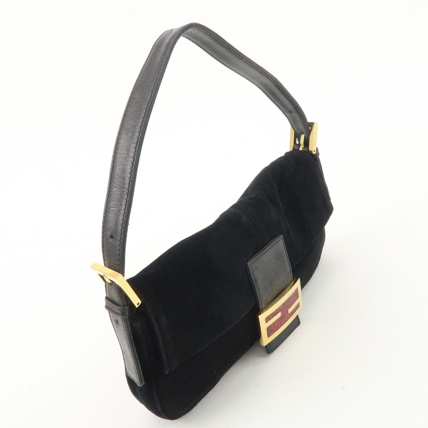 FENDI Mamma Bucket Suede Leather Shoulder Bag Black 26424  d