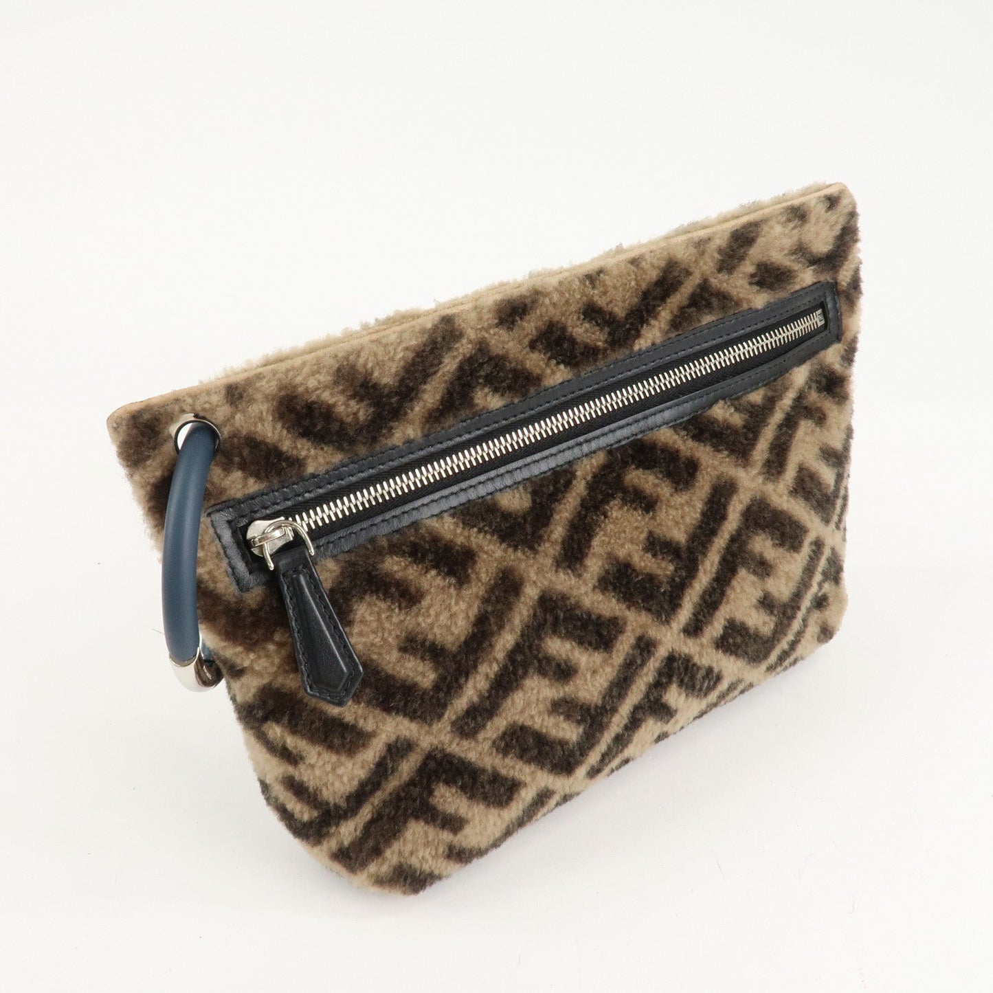 FENDI Zucca Wool Leather Clutch Bag Brown Black 7N0093  d