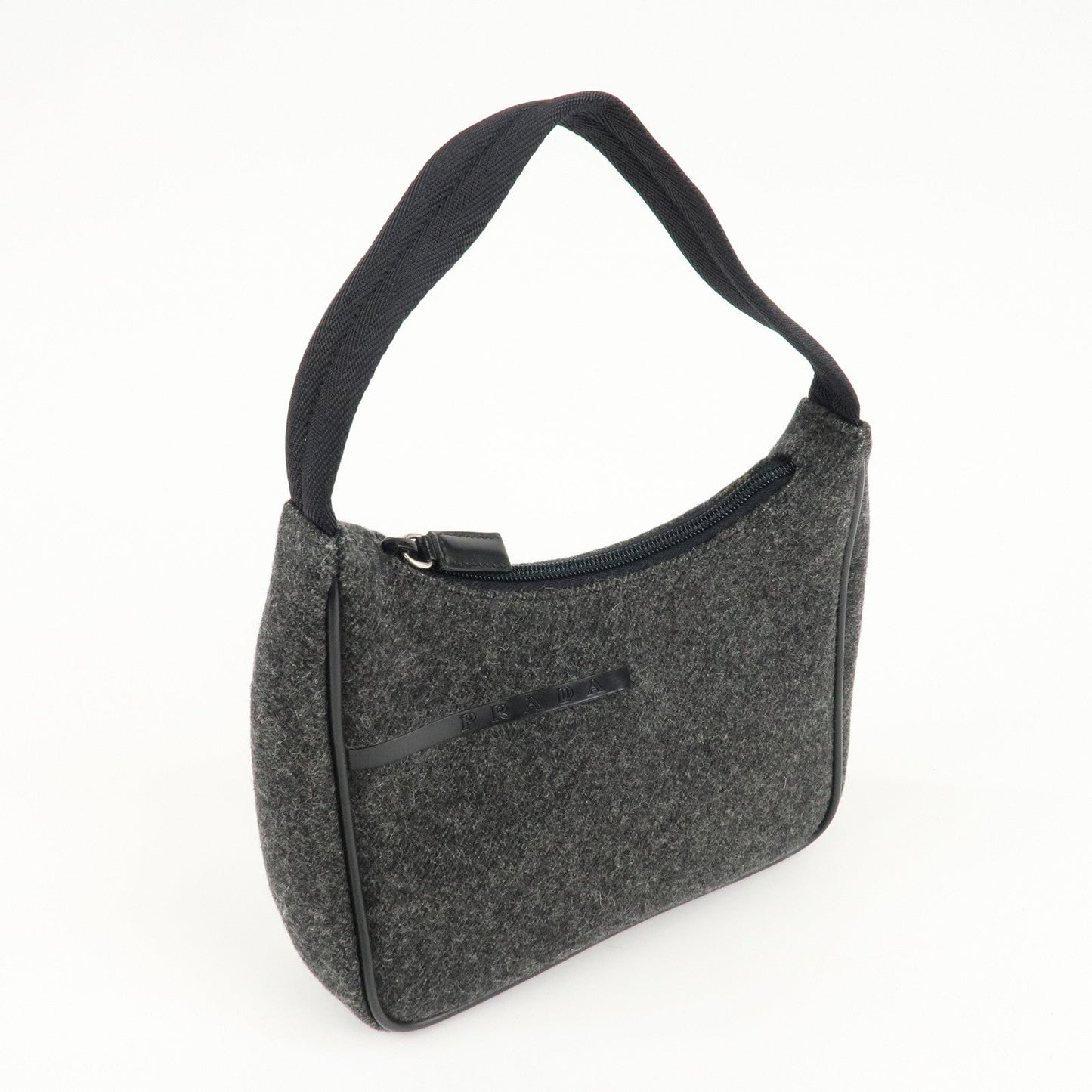 PRADA Felt Leather Shoulder Bag Hand Bag Gray Black  d
