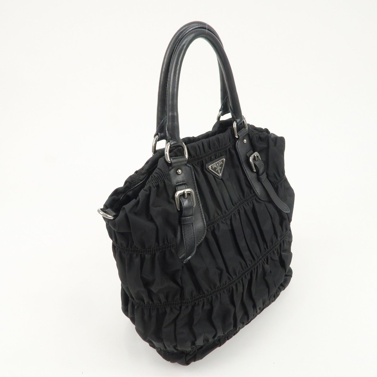 PRADA Logo Nylon Leather Gathered Shoulder Bag BN1616  d