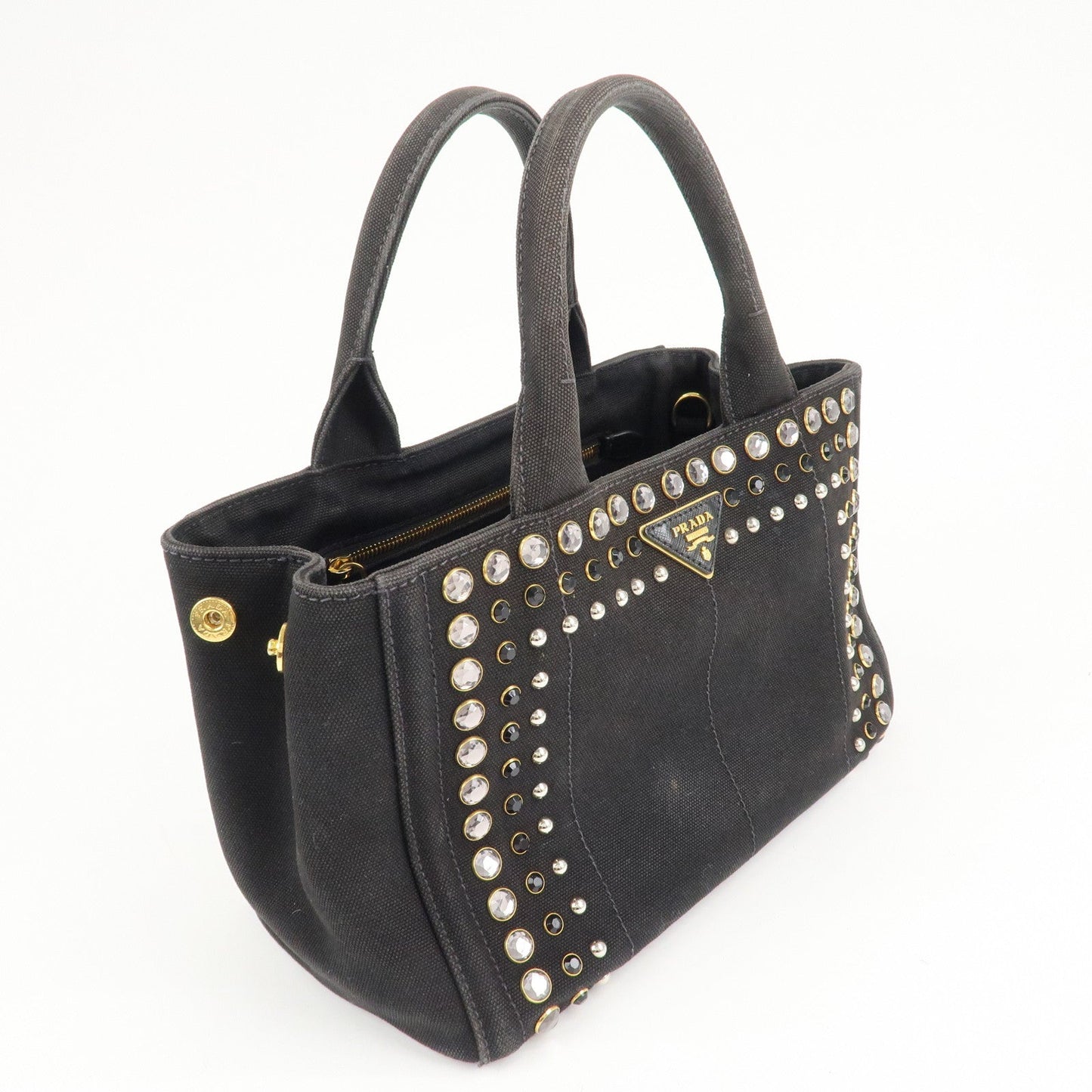 PRADA Logo Canapa Mini Canvas Bijoux 2Way Bag Black 1BG439  d
