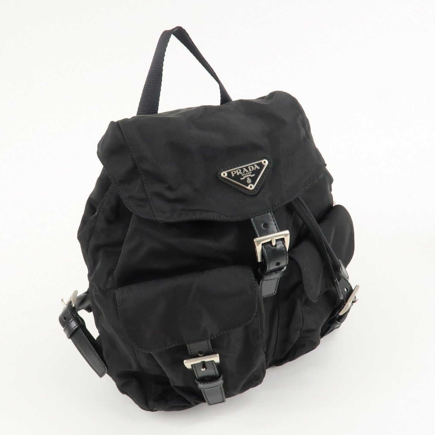 PRADA Triangle Logo Nylon Leather Back Pack Black B5885  d