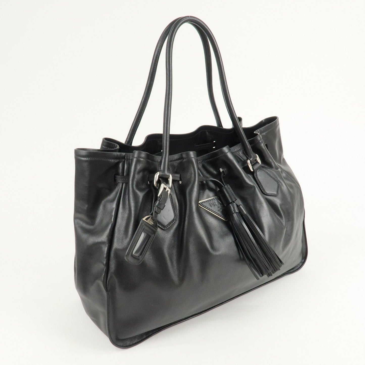 PRADA Leather Tote Bag Shoulder Bag Black BR3616  d
