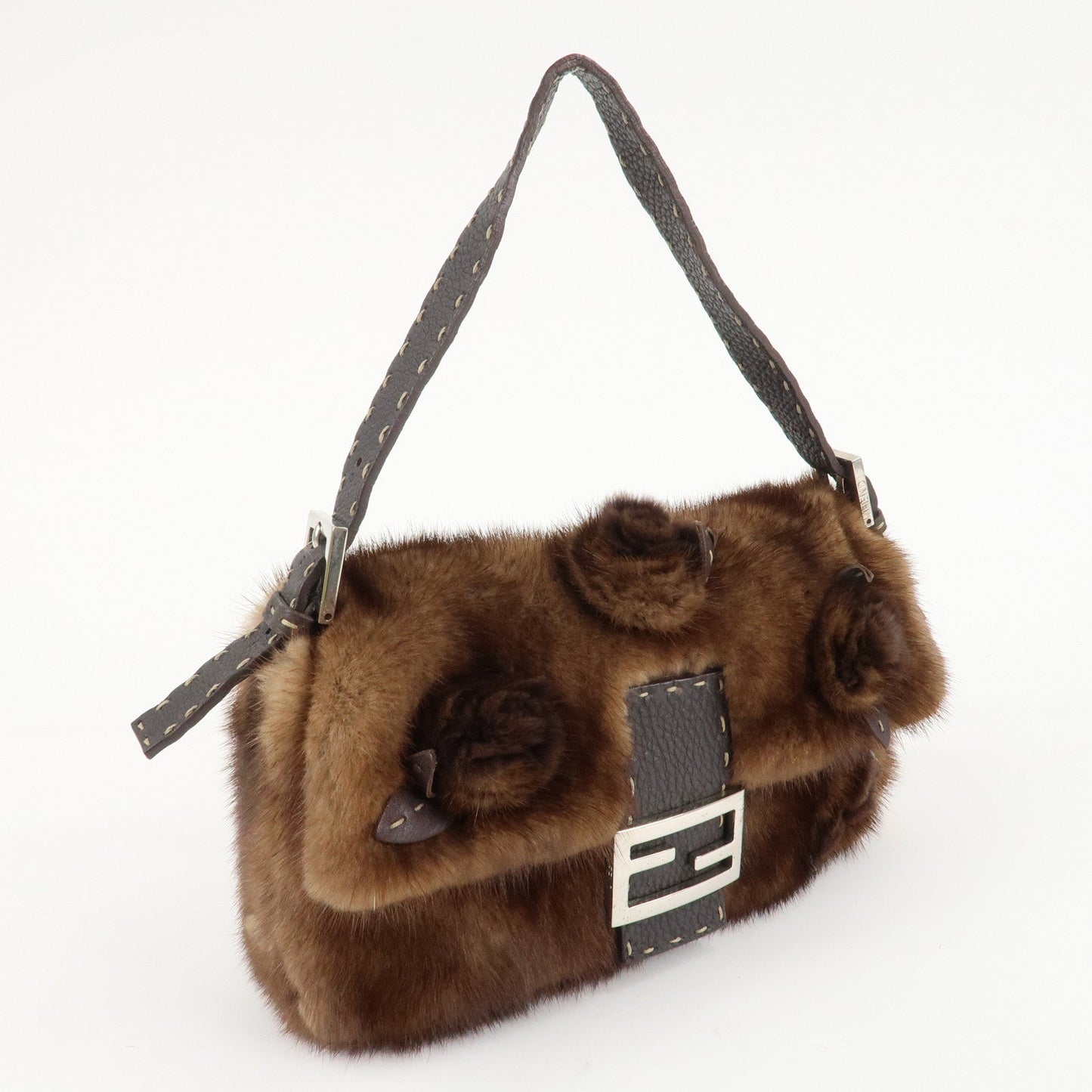 FENDI Mamma Baguette Selleria Mink Leather Shoulder Bag 8BR101  d
