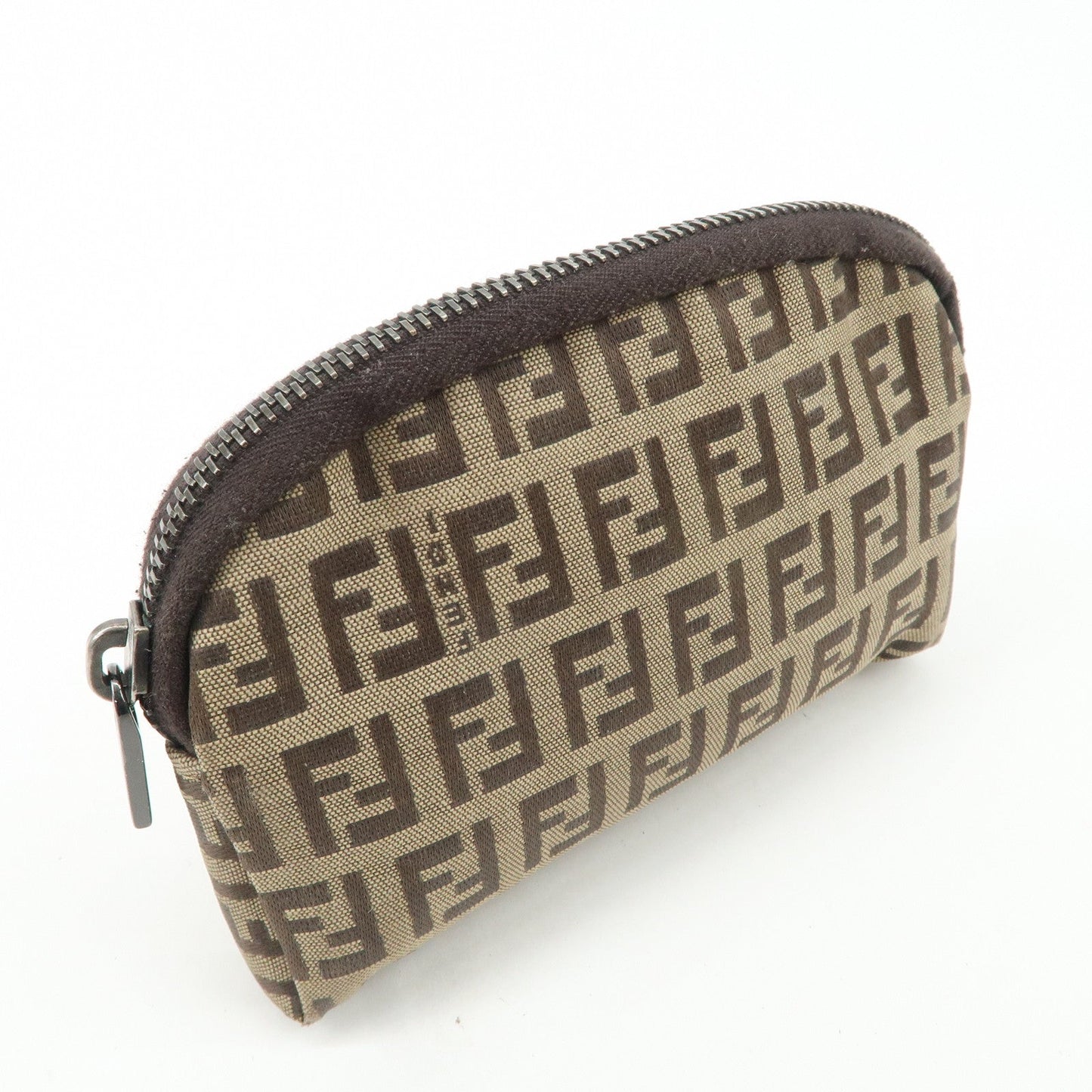 FENDI Zucchino Canvas Mini Pouch Beige Dark Brown 7N0003  d