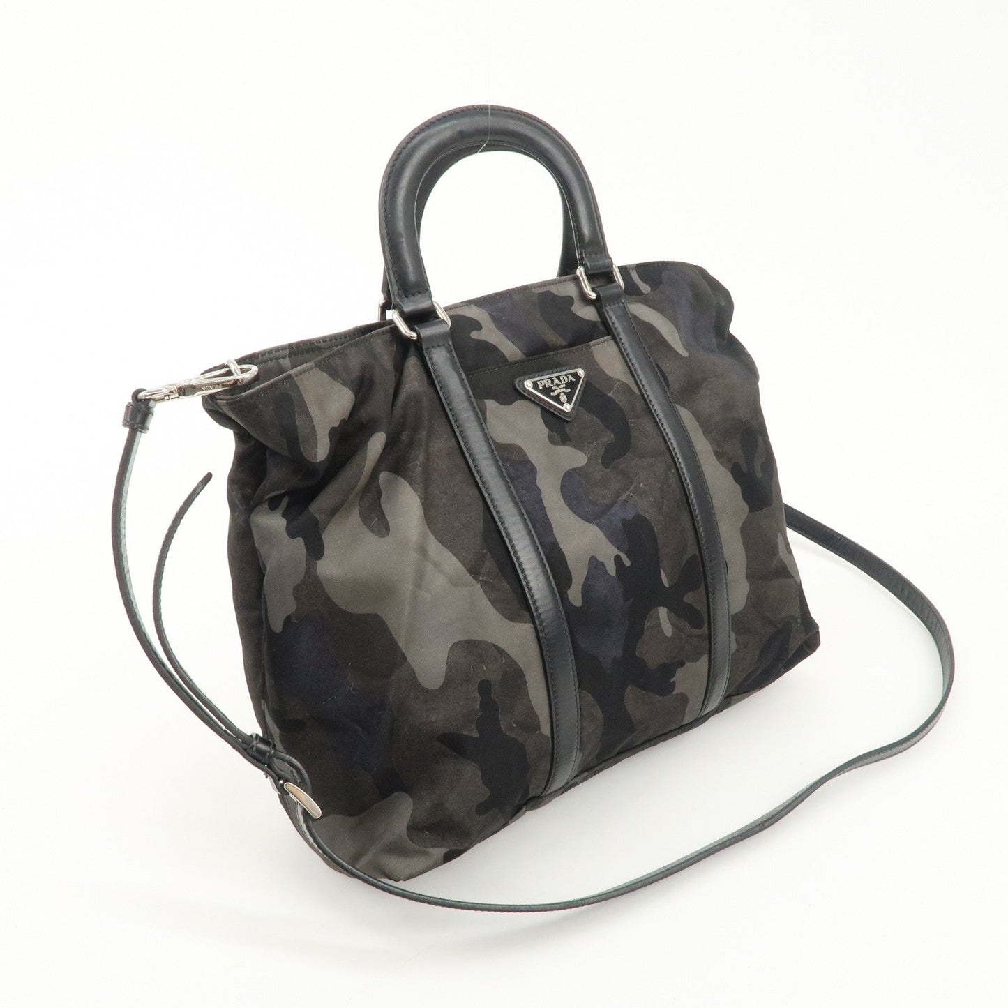 PRADA Nylon Leather 2Way Hand Bag Camouflage Khaki Black BN2791  d