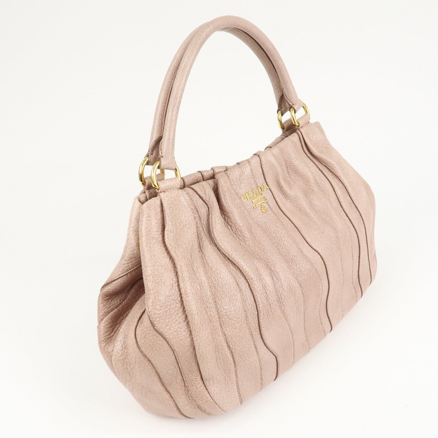 PRADA Logo Leather Hand Bag Pink Glitter Gold Hardware BR3957  d