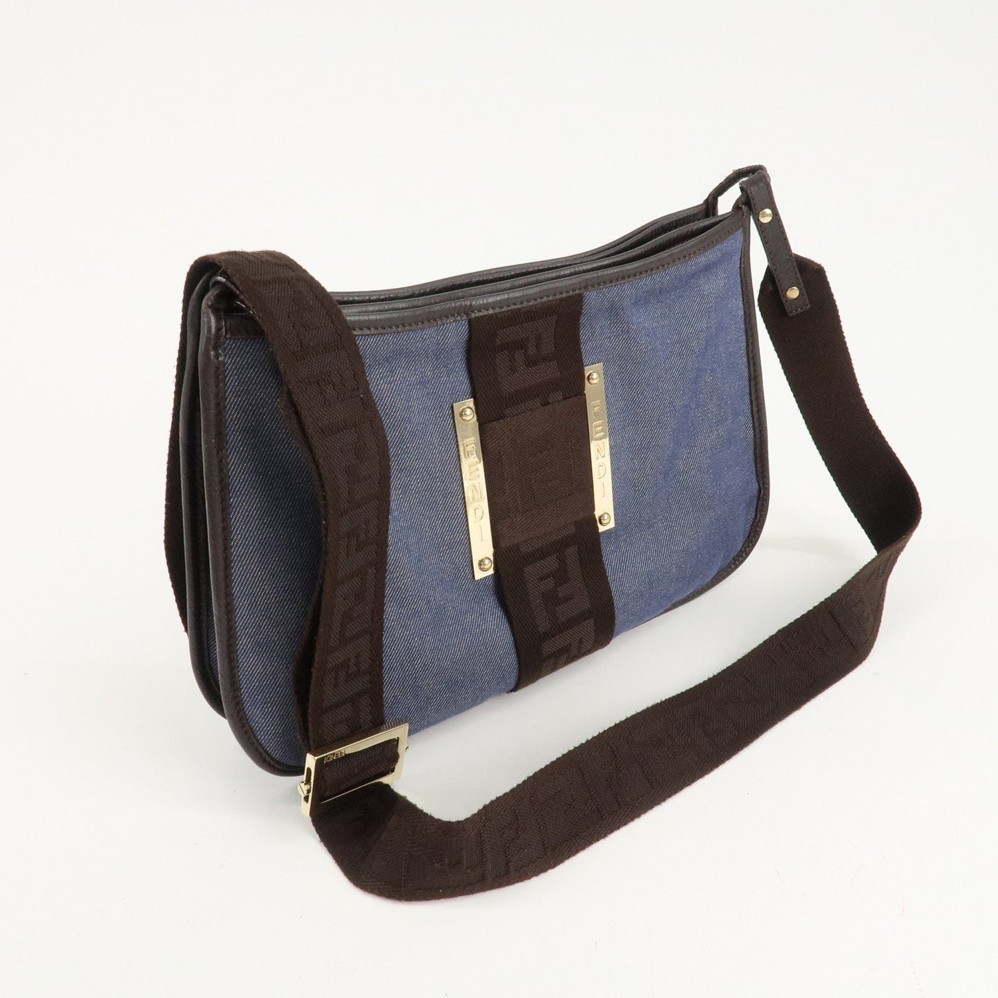 FENDI Zucca Denim Leather Shoulder Bag Cross Body Bag 8BT034  d