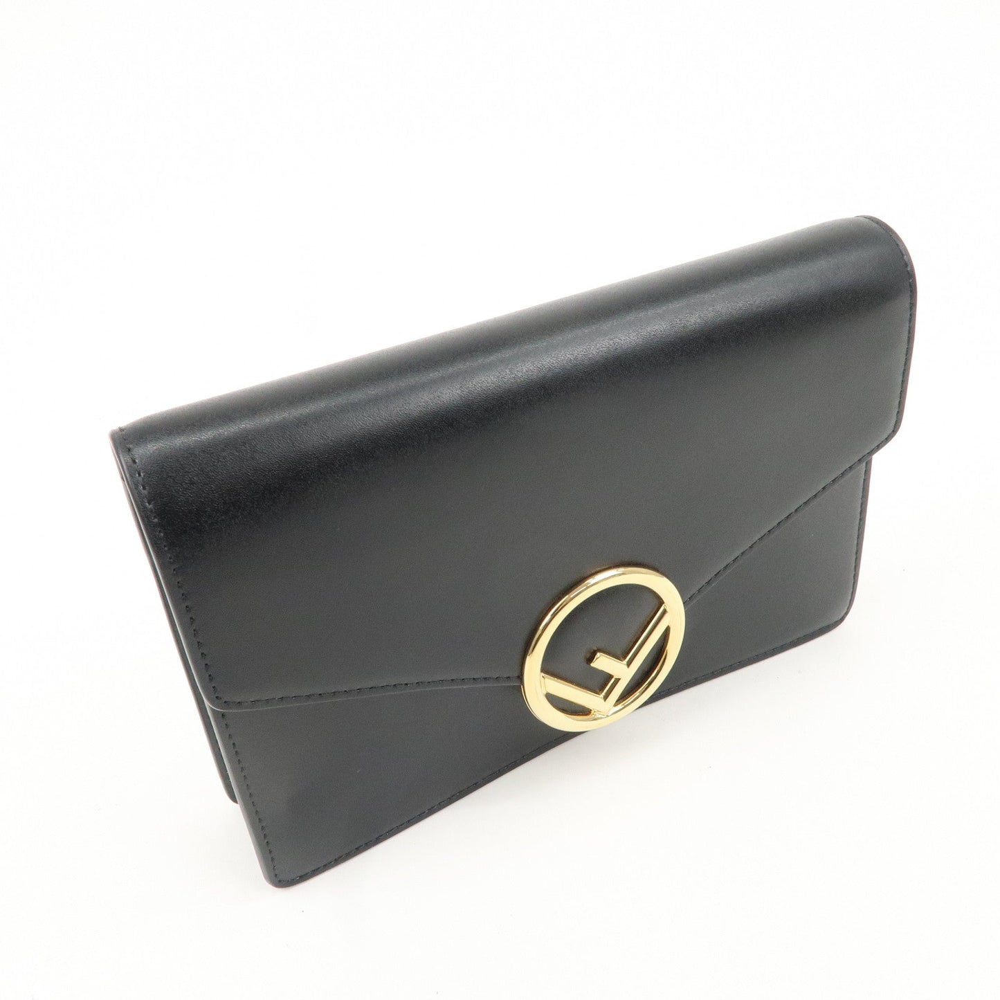 FENDI F is FENDI Leather Chain Wallet Clutch Bag Black 8BS006  d