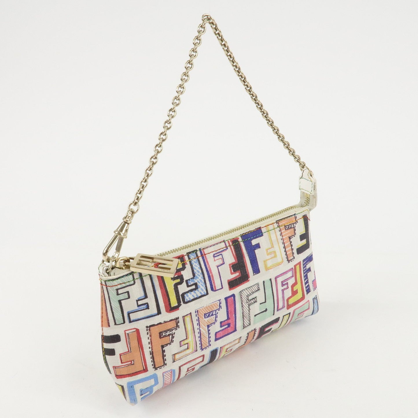 FENDI Zucca PVC Accessory Chain Pouch Multi Color Ivory 8BR592  d