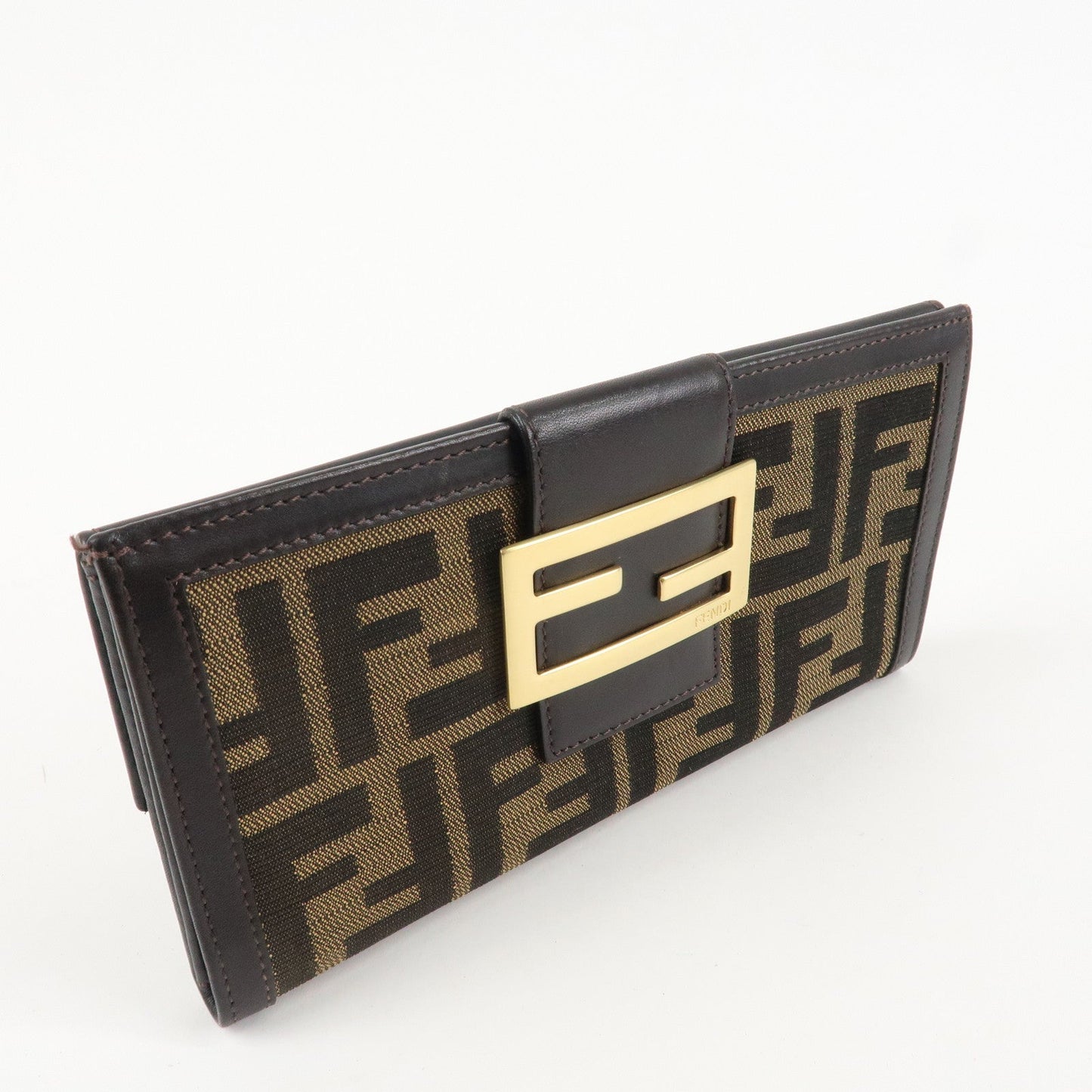 FENDI Zucca Canvas Leather Long Bi-fold Wallet Brown 8M0032  d