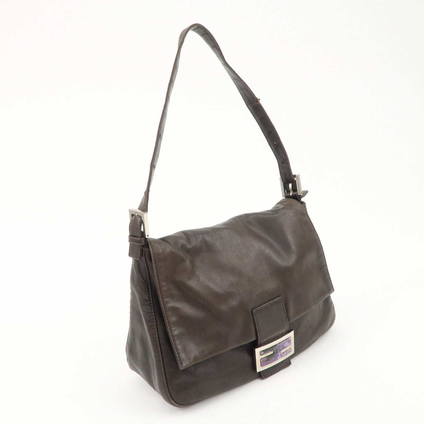 FENDI Mamma Baguette Leather Shoulder Bag Dark Brown 26325  d