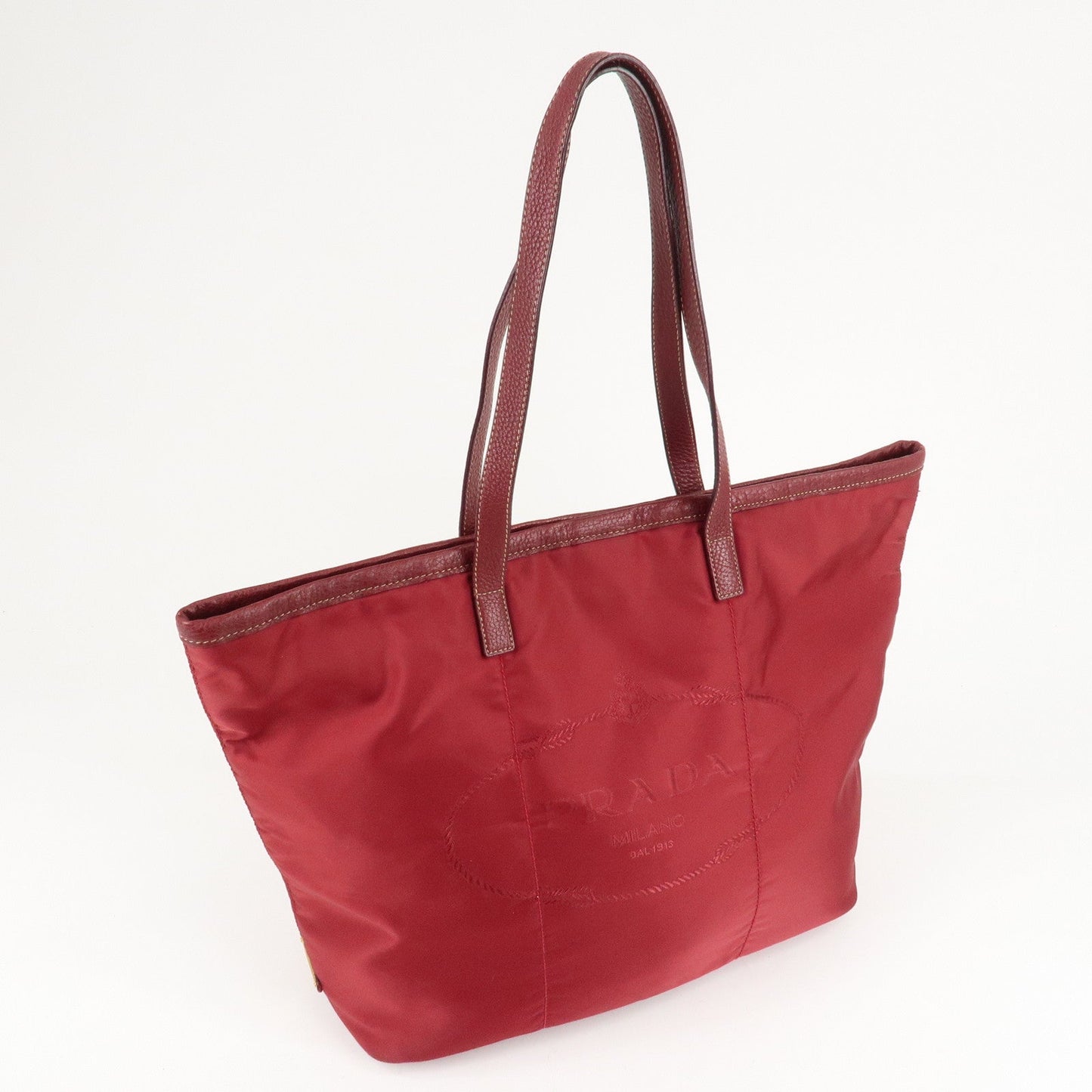 PRADA Logo Nylon Leather Tote Bag Shoulder Bag Dark Red BR4634  d