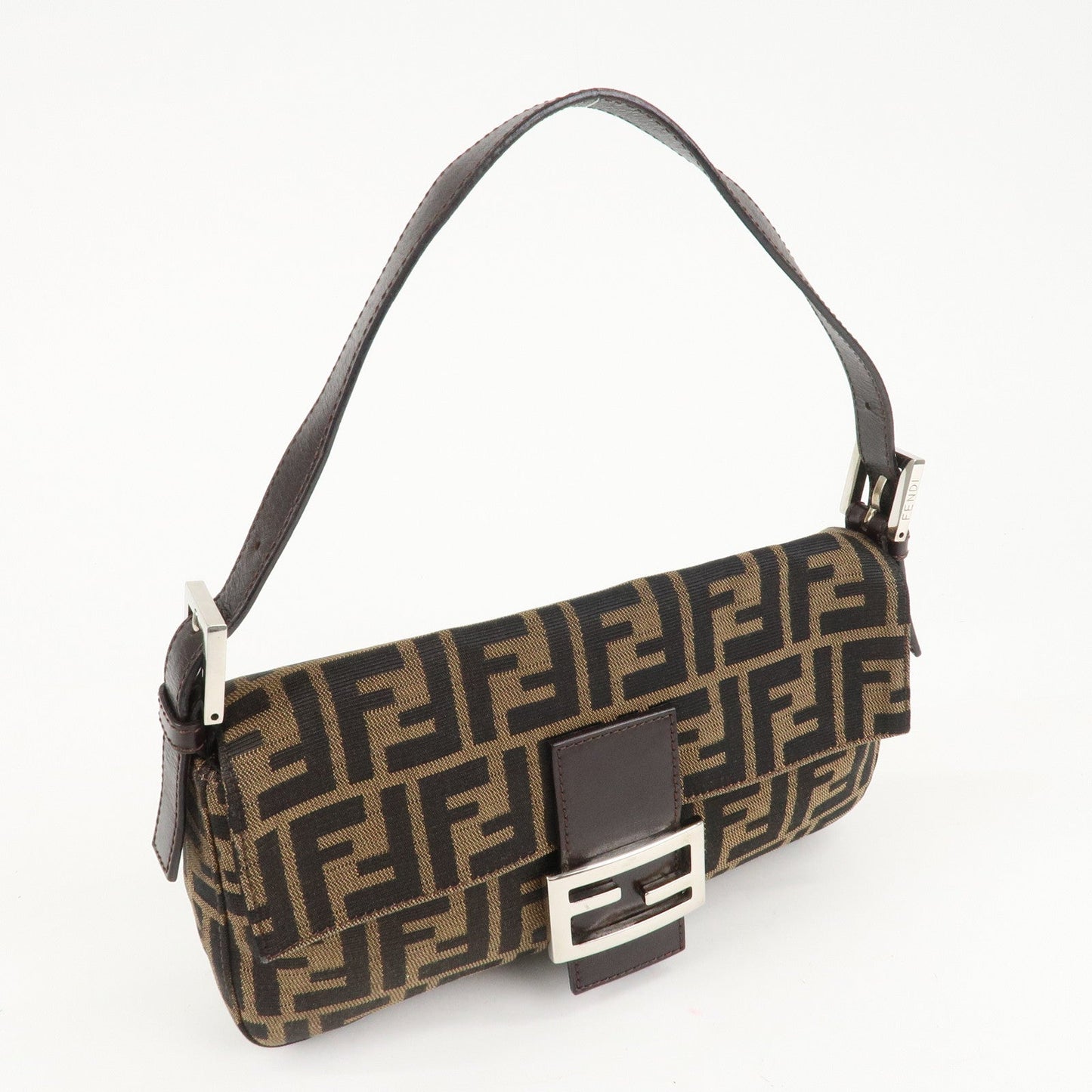 FENDI Mamma Baguette Zucca Canvas Shoulder Bag Brown Black 26424  d