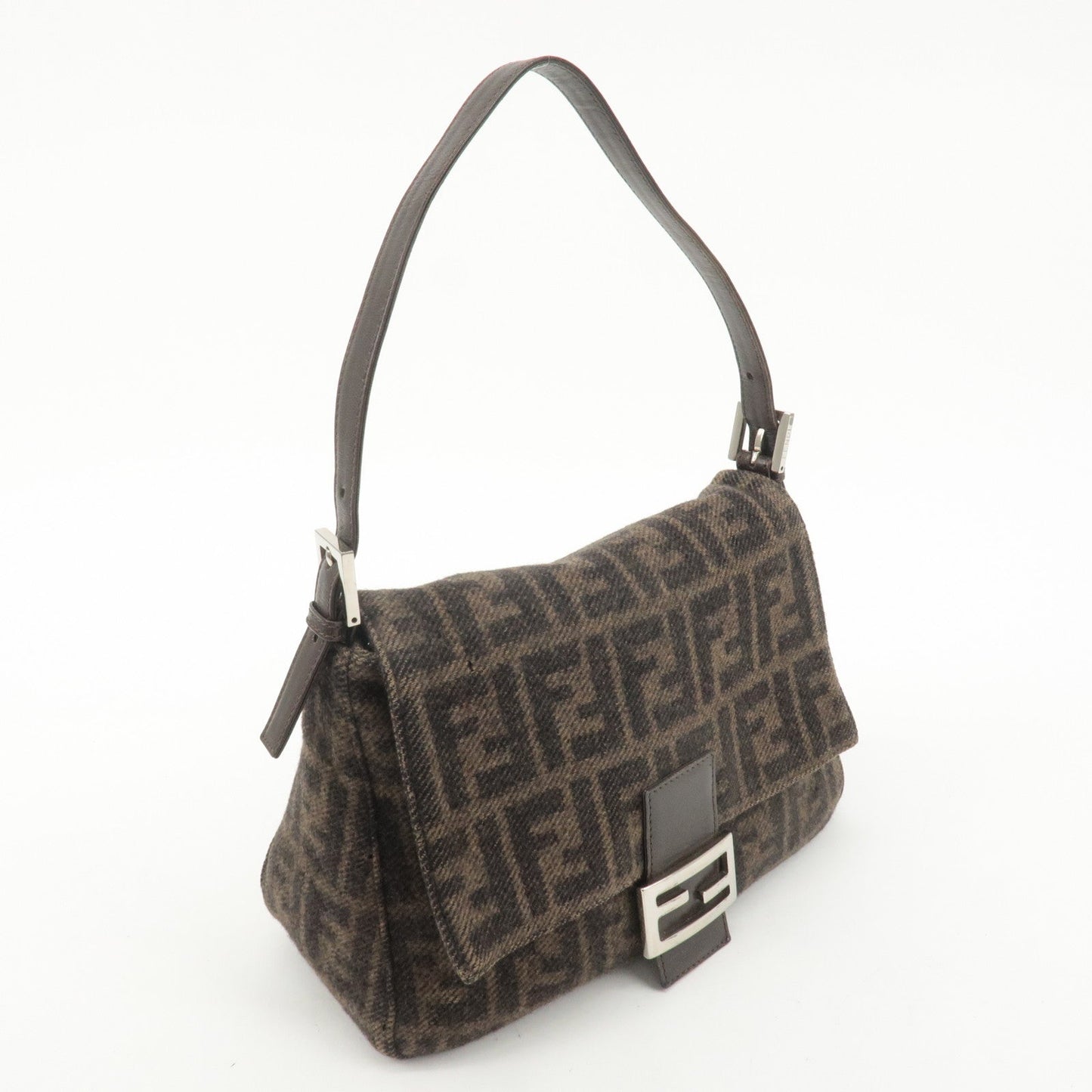 FENDI Mamma Baguette Zucca Wool Leather Shoulder Bag 26325  d