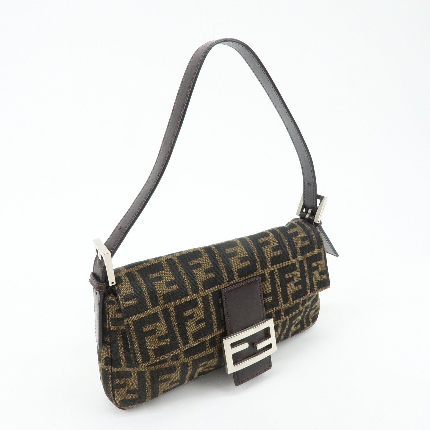 FENDI Mamma Baguette Zucca Canvas Leather Shoulder Bag 26424  d