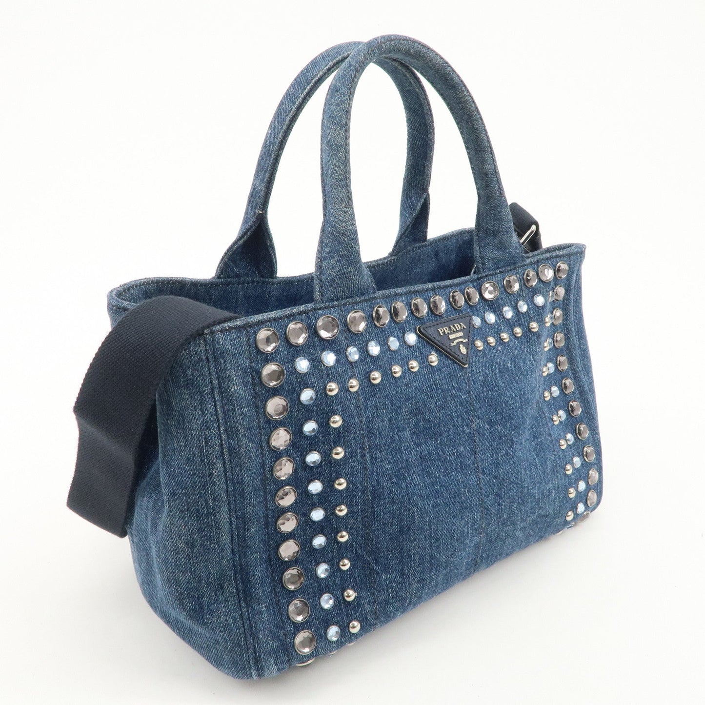 PRADA Logo Canapa Mini Denim Bijou 2Way Tote Bag Denim Blue 1BG439  d